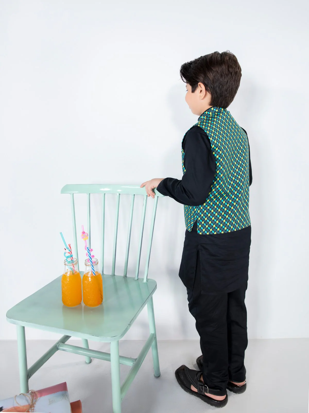 Boy's Green & Black Waist Coat Suit - EBTWCS21-25133 - Image 6