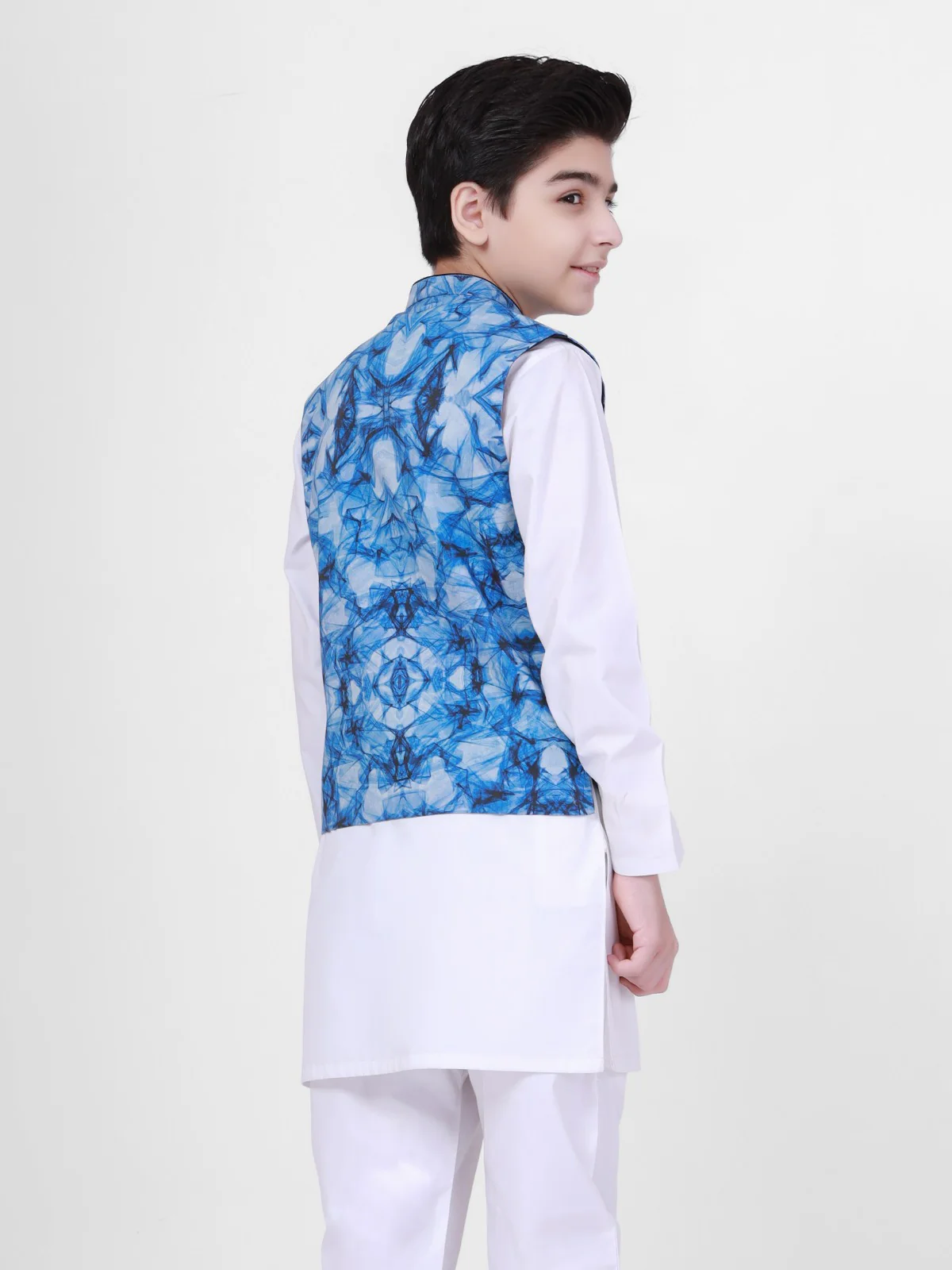 Boy's Blue & White Waist Coat Suit - EBTWCS21-25134 - Image 2