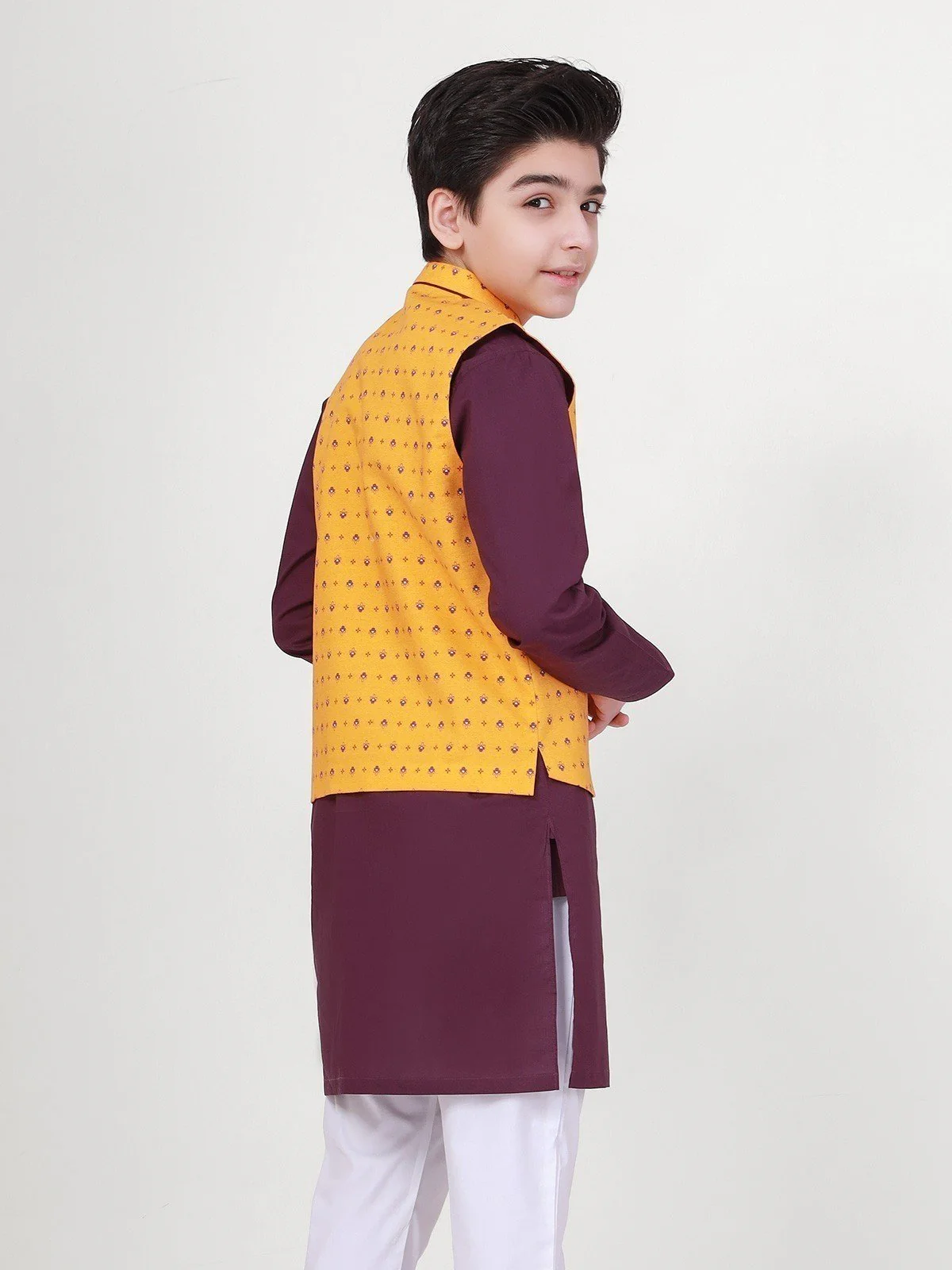 Boy's Yellow & Purple Waist Coat Suit - EBTWCS21-25136 - Image 2
