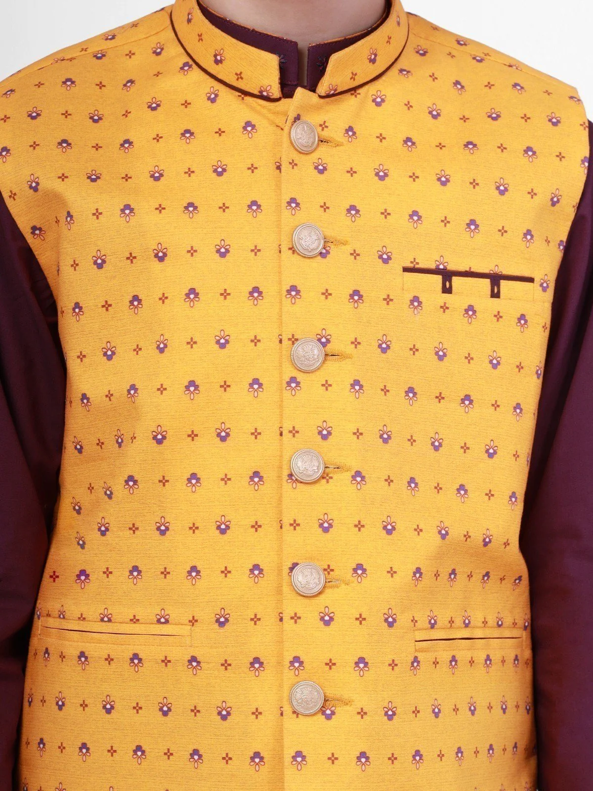 Boy's Yellow & Purple Waist Coat Suit - EBTWCS21-25136 - Image 3