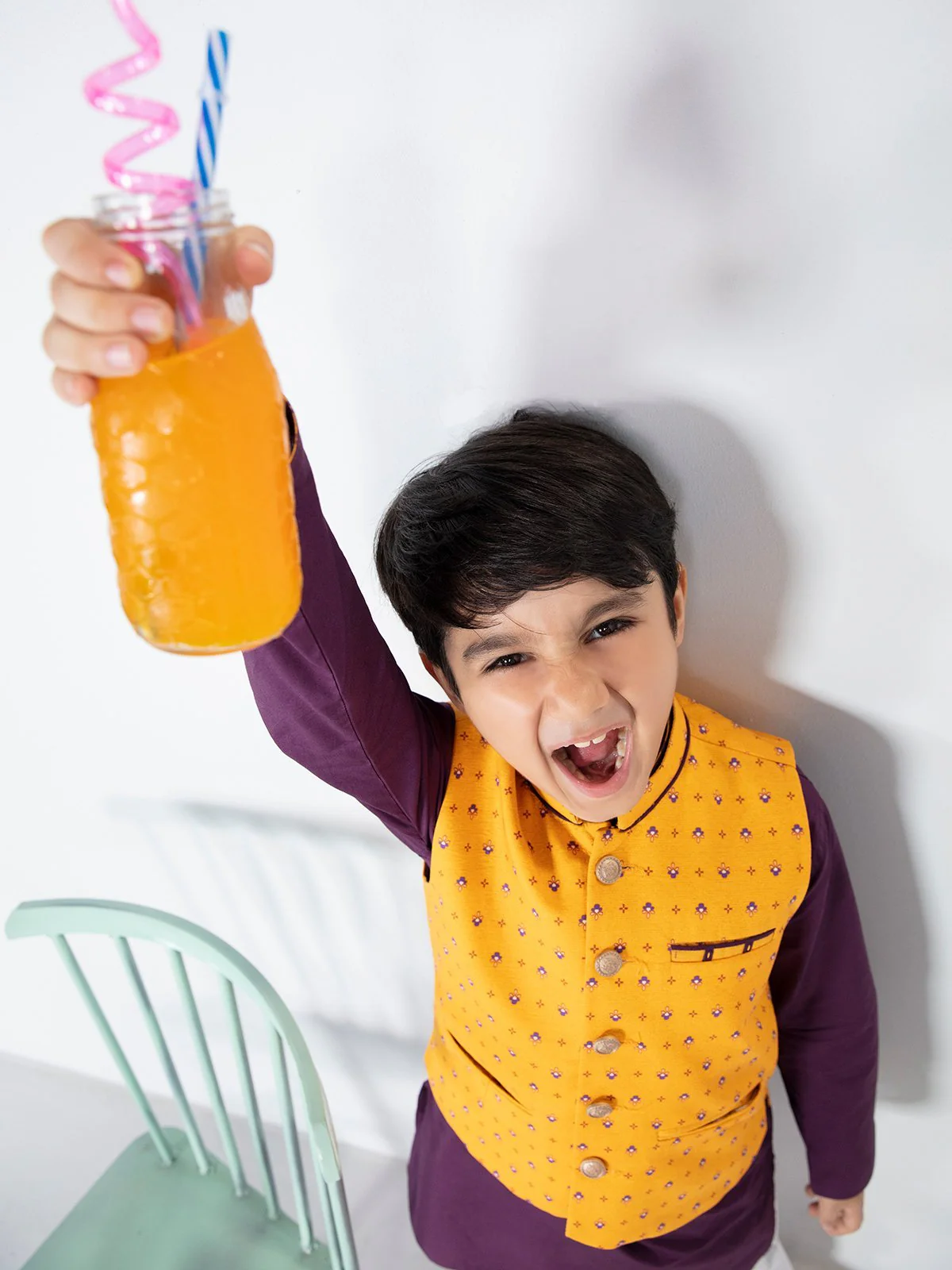 Boy's Yellow & Purple Waist Coat Suit - EBTWCS21-25136 - Image 7