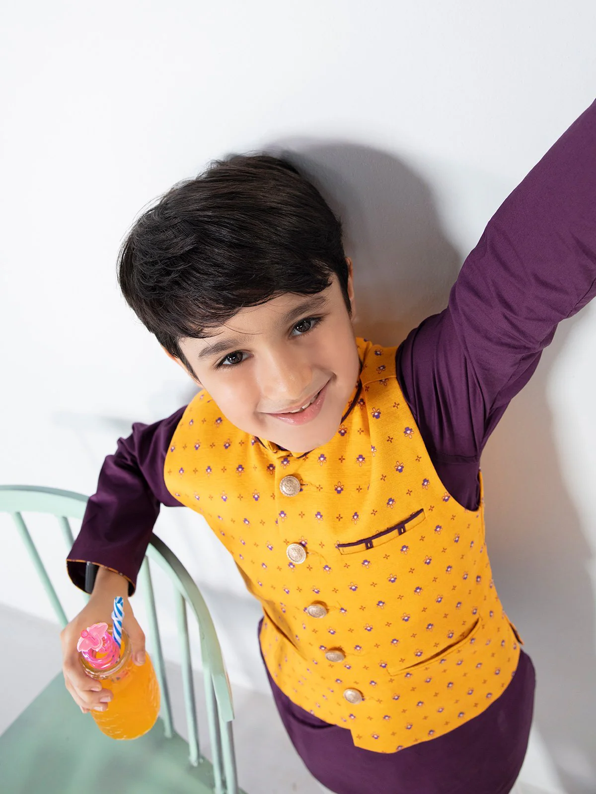 Boy's Yellow & Purple Waist Coat Suit - EBTWCS21-25136 - Image 8
