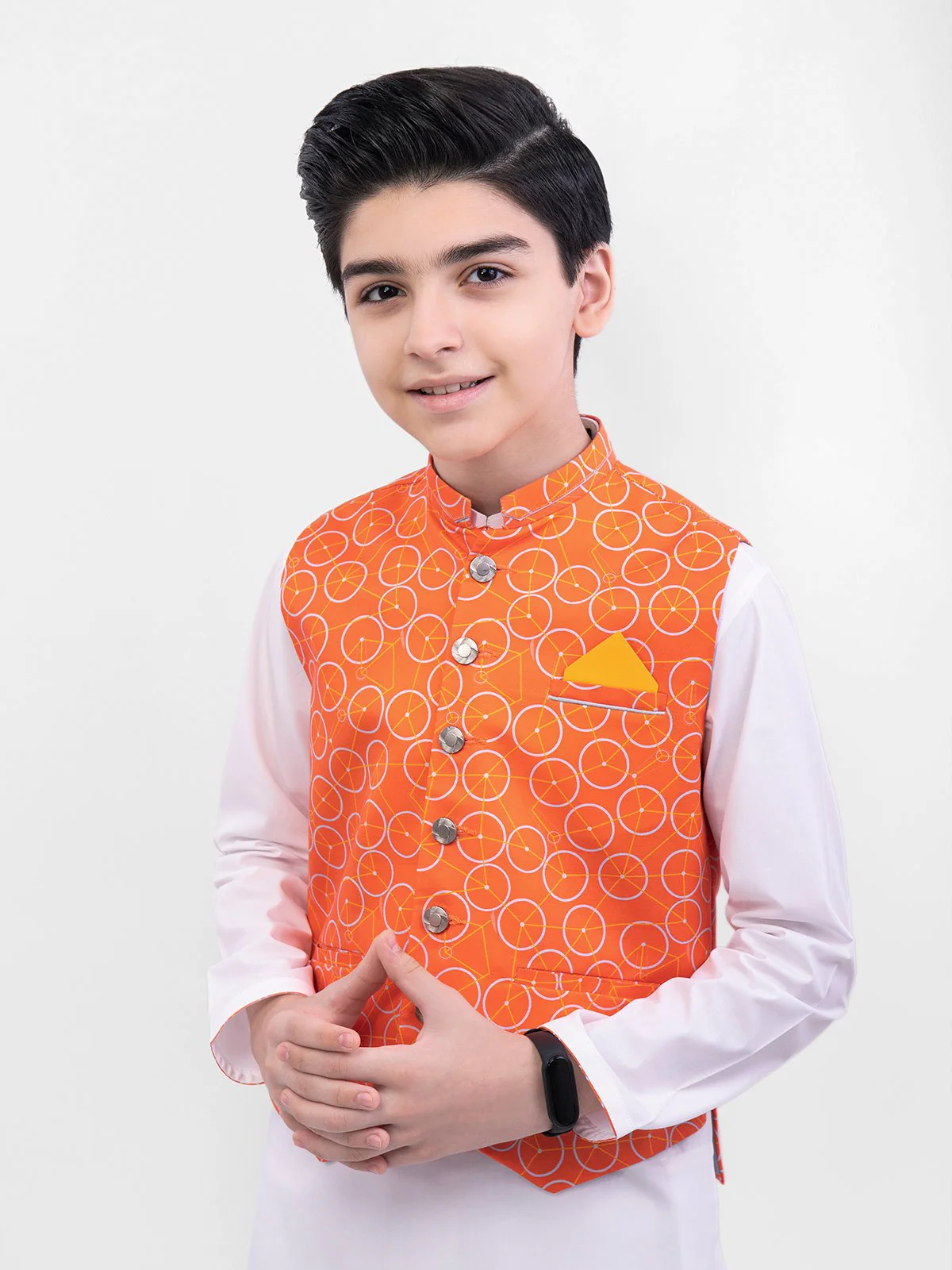 Boy's Orange & White Waist Coat Suit - EBTWCS21-25138 - Image 2