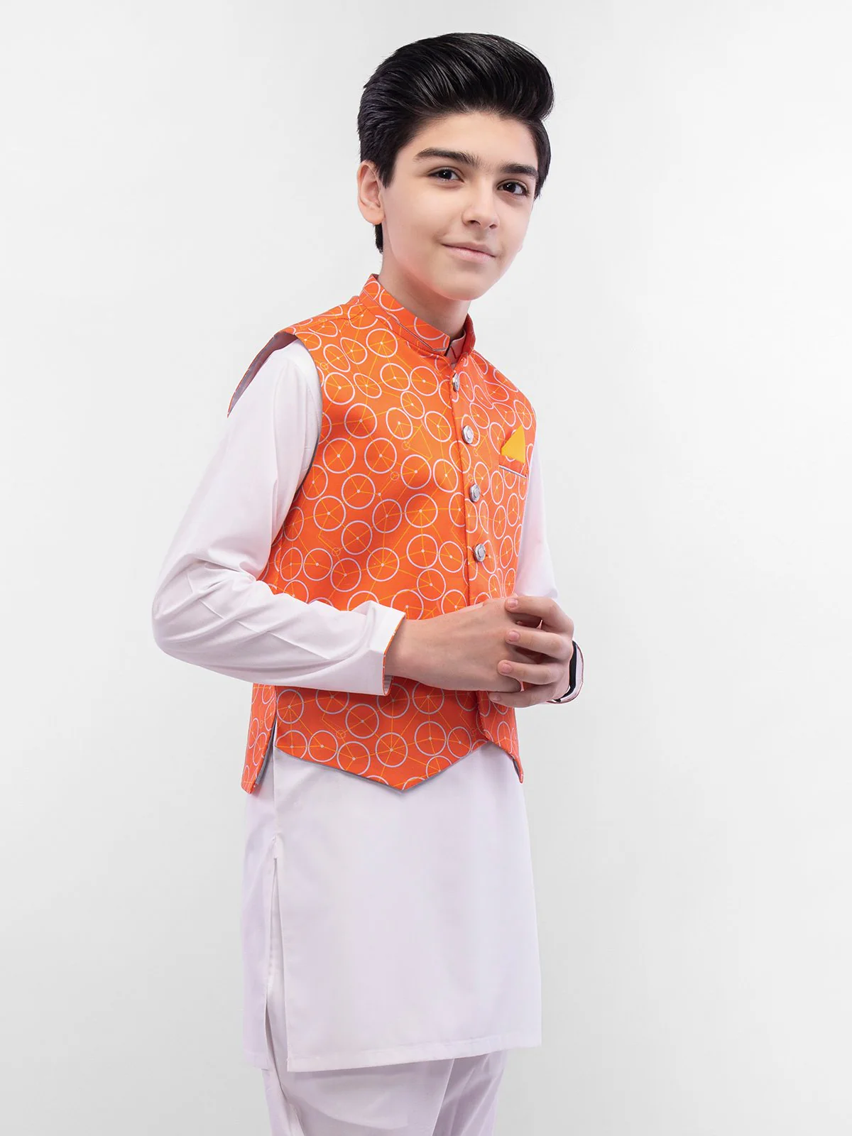 Boy's Orange & White Waist Coat Suit - EBTWCS21-25138 - Image 3