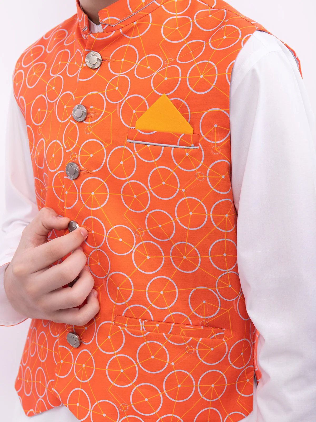 Boy's Orange & White Waist Coat Suit - EBTWCS21-25138 - Image 4