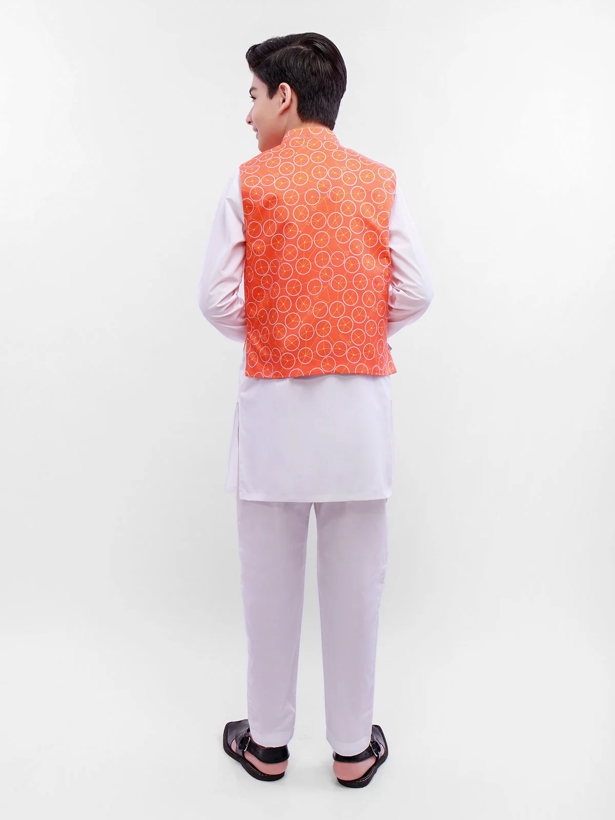 Boy's Orange & White Waist Coat Suit - EBTWCS21-25138 - Image 5