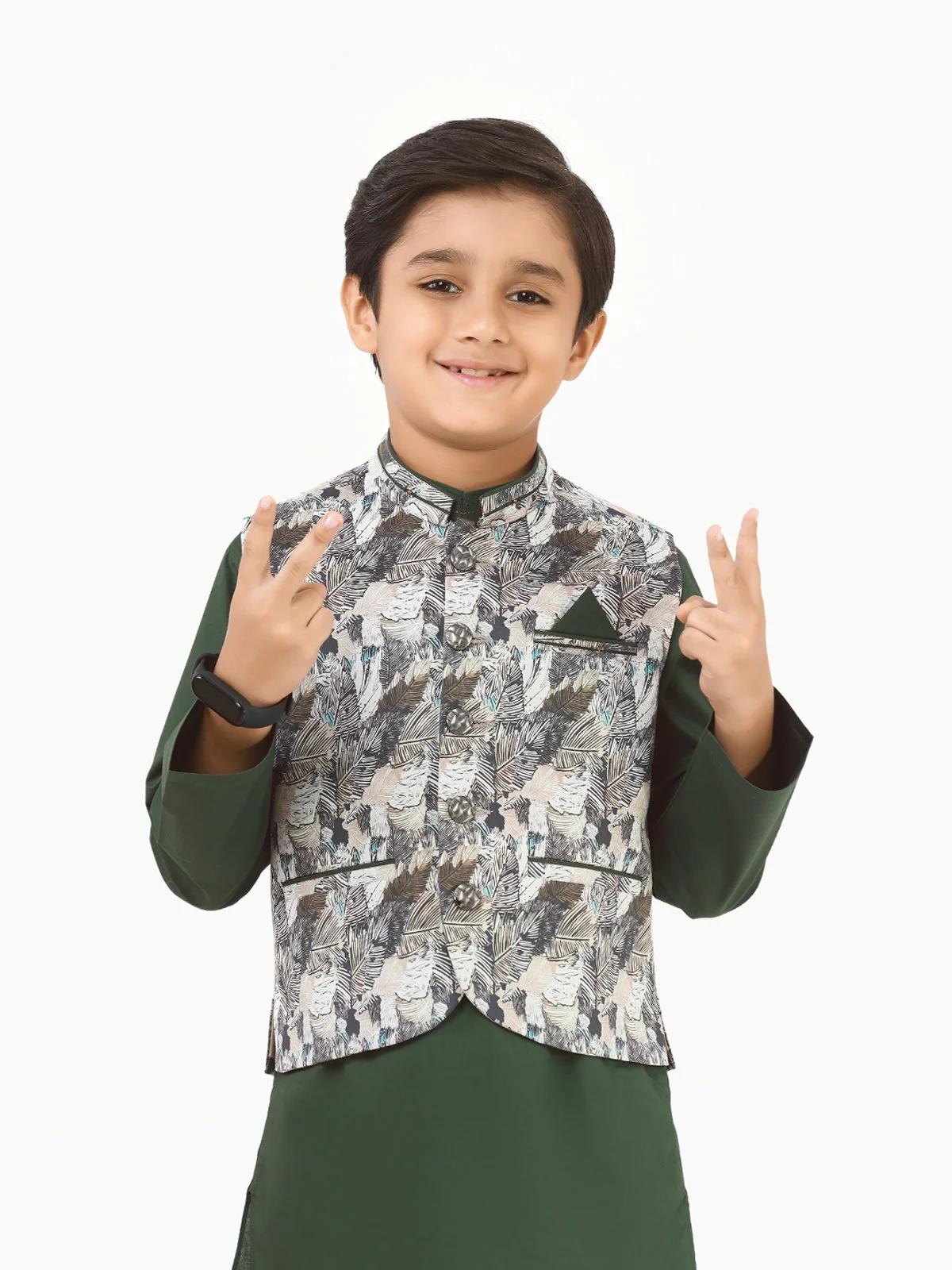 Boy's Grey & Green Waist Coat Suit - EBTWCS21-25139 - Image 2