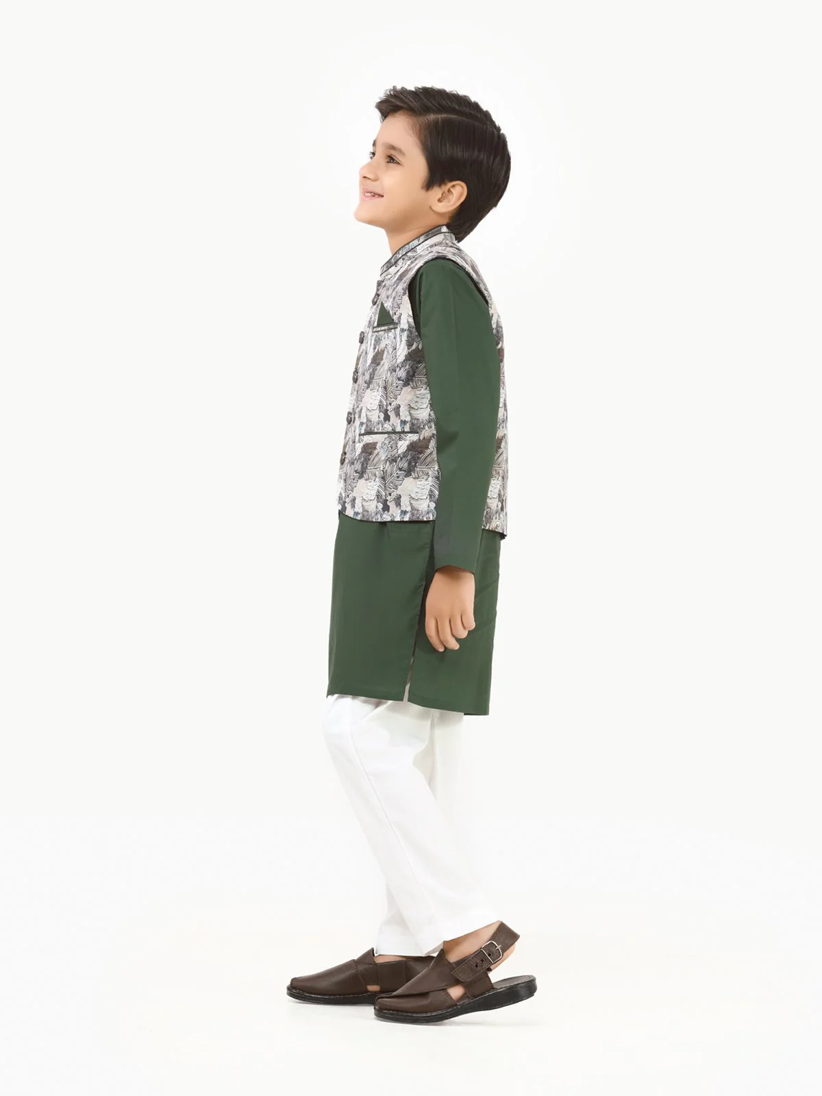 Boy's Grey & Green Waist Coat Suit - EBTWCS21-25139 - Image 3