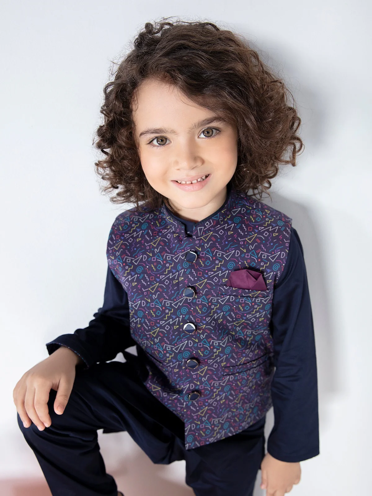 Boy's Purple & Blue Waist Coat Suit - EBTWCS21-25140 - Image 3