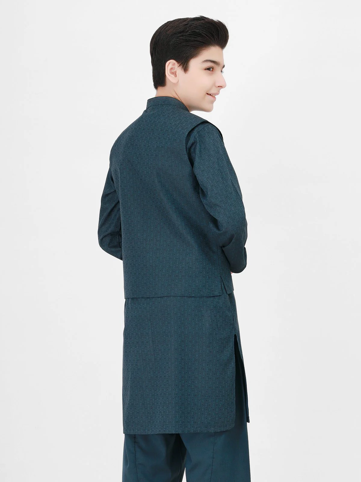 Boy's Teal Blue Waist Coat Suit - EBTWCS21-25142 - Image 2