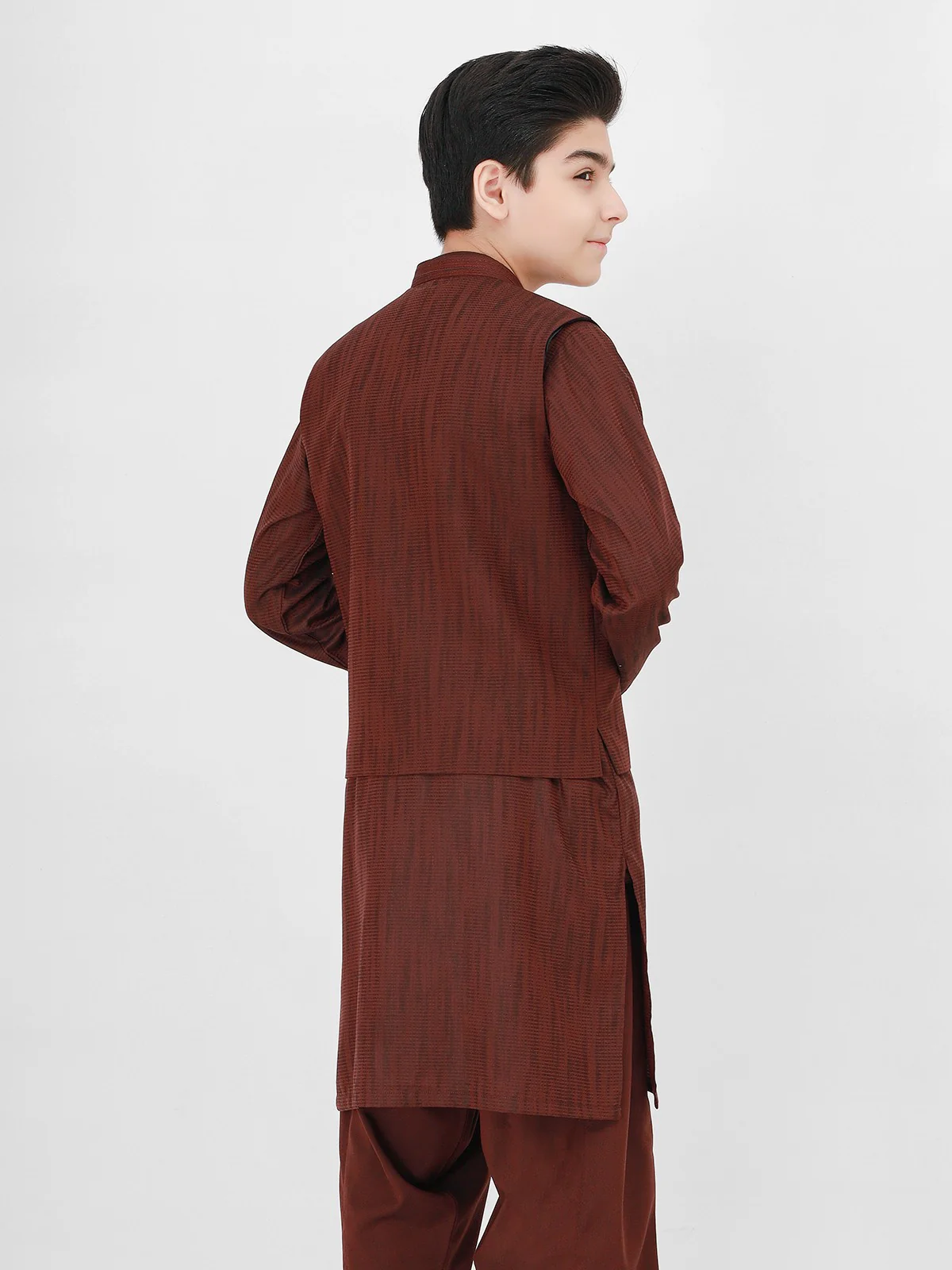 Boy's Dark Maroon Waist Coat Suit - EBTWCS21-25144 - Image 3