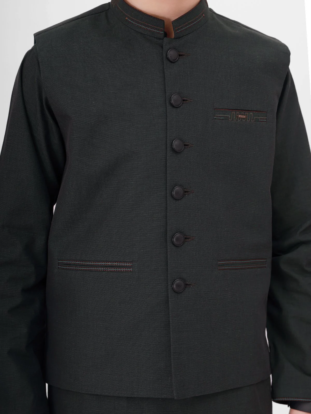 Boy's Dark Green Waist Coat Suit - EBTWCS21-25147 - Image 2