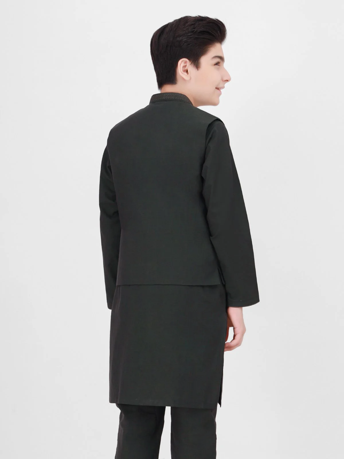 Boy's Dark Green Waist Coat Suit - EBTWCS21-25147 - Image 3