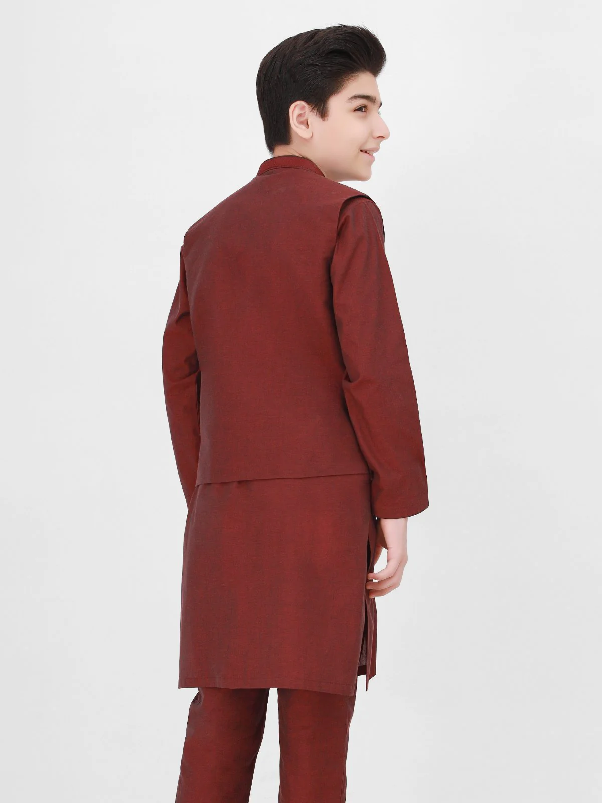 Boy's Dark Maroon Waist Coat Suit - EBTWCS21-25148 - Image 3