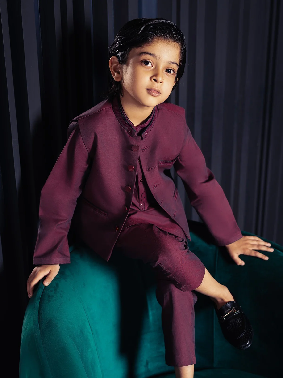 Boy's Dark Maroon Waist Coat Suit - EBTWCS21-25148 - Image 5