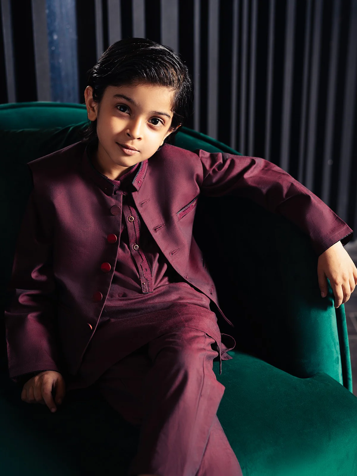 Boy's Dark Maroon Waist Coat Suit - EBTWCS21-25148 - Image 6