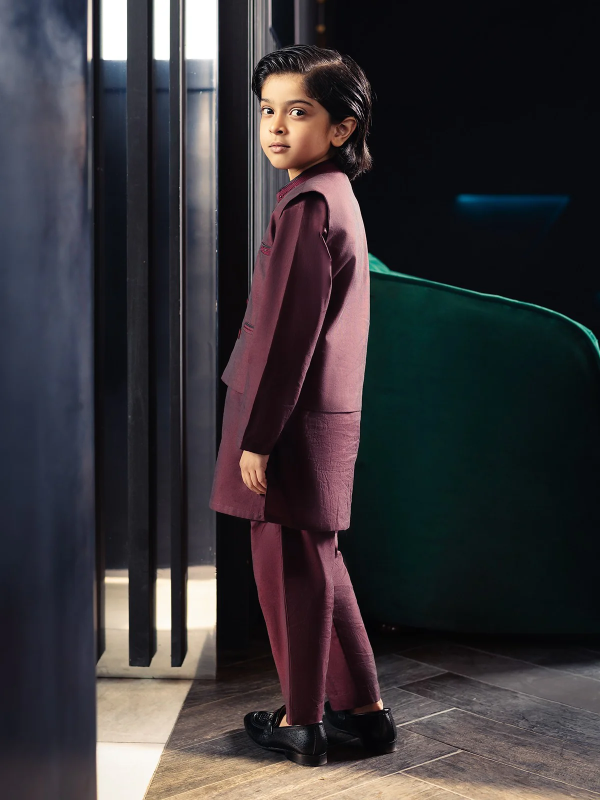 Boy's Dark Maroon Waist Coat Suit - EBTWCS21-25148 - Image 7