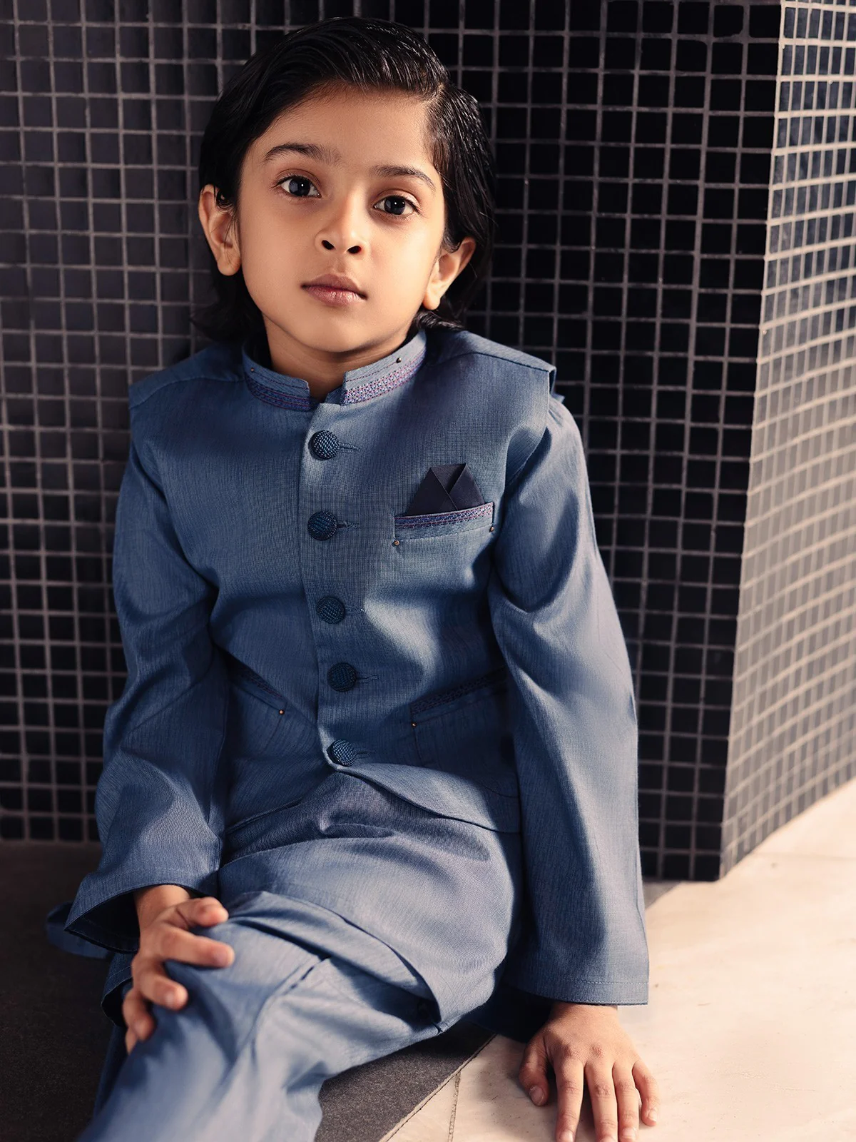 Boy's Blue Waist Coat Suit - EBTWCS21-25149 - Image 5
