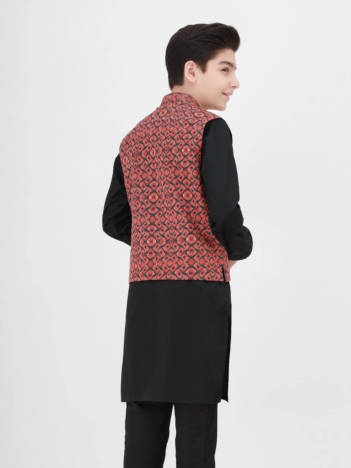 Boy's Maroon & Black Waist Coat Suit - EBTWCS21-25150 - Image 3