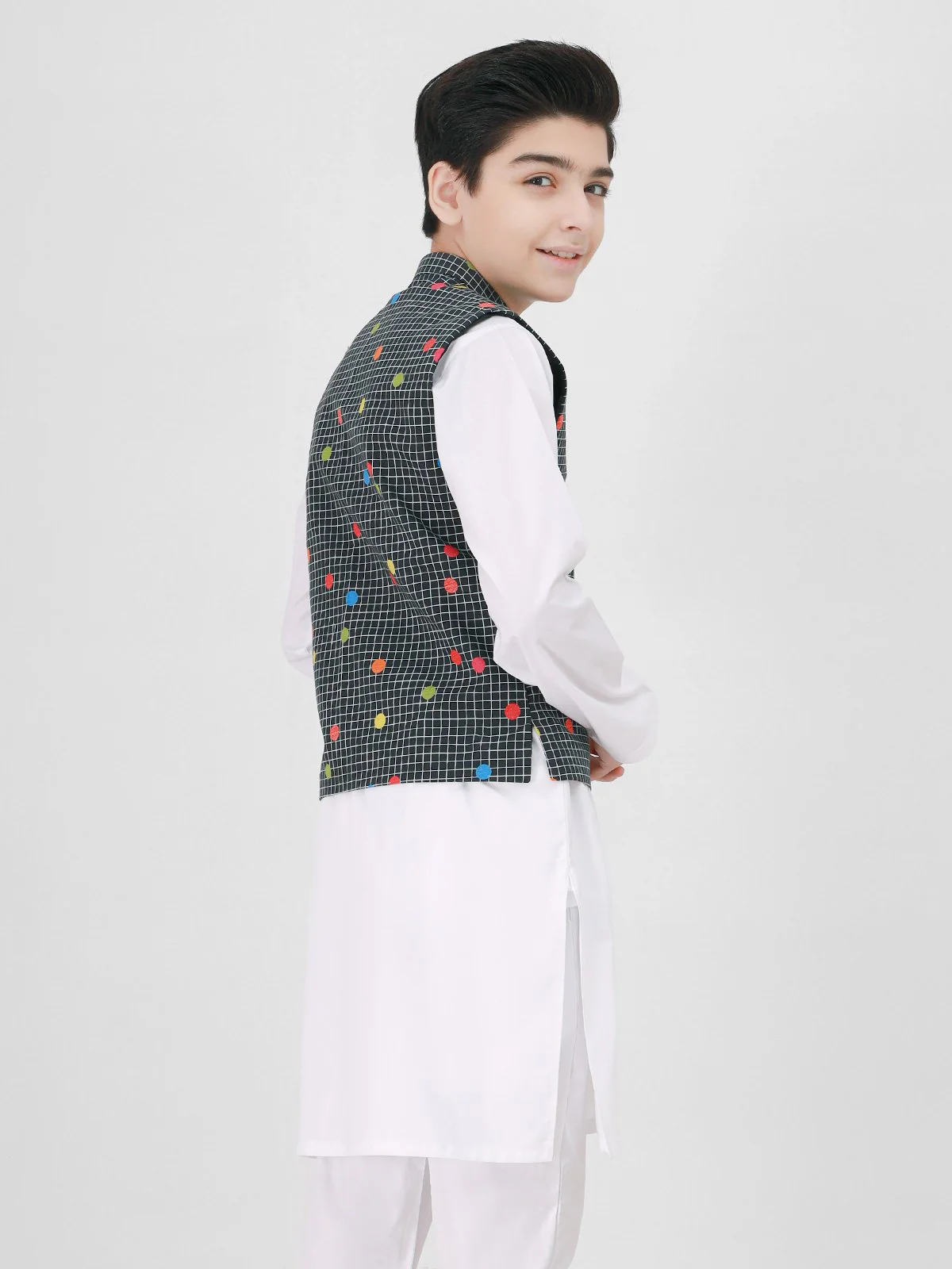 Boy's Dark Navy & White Waist Coat Suit - EBTWCS21-25152 - Image 3