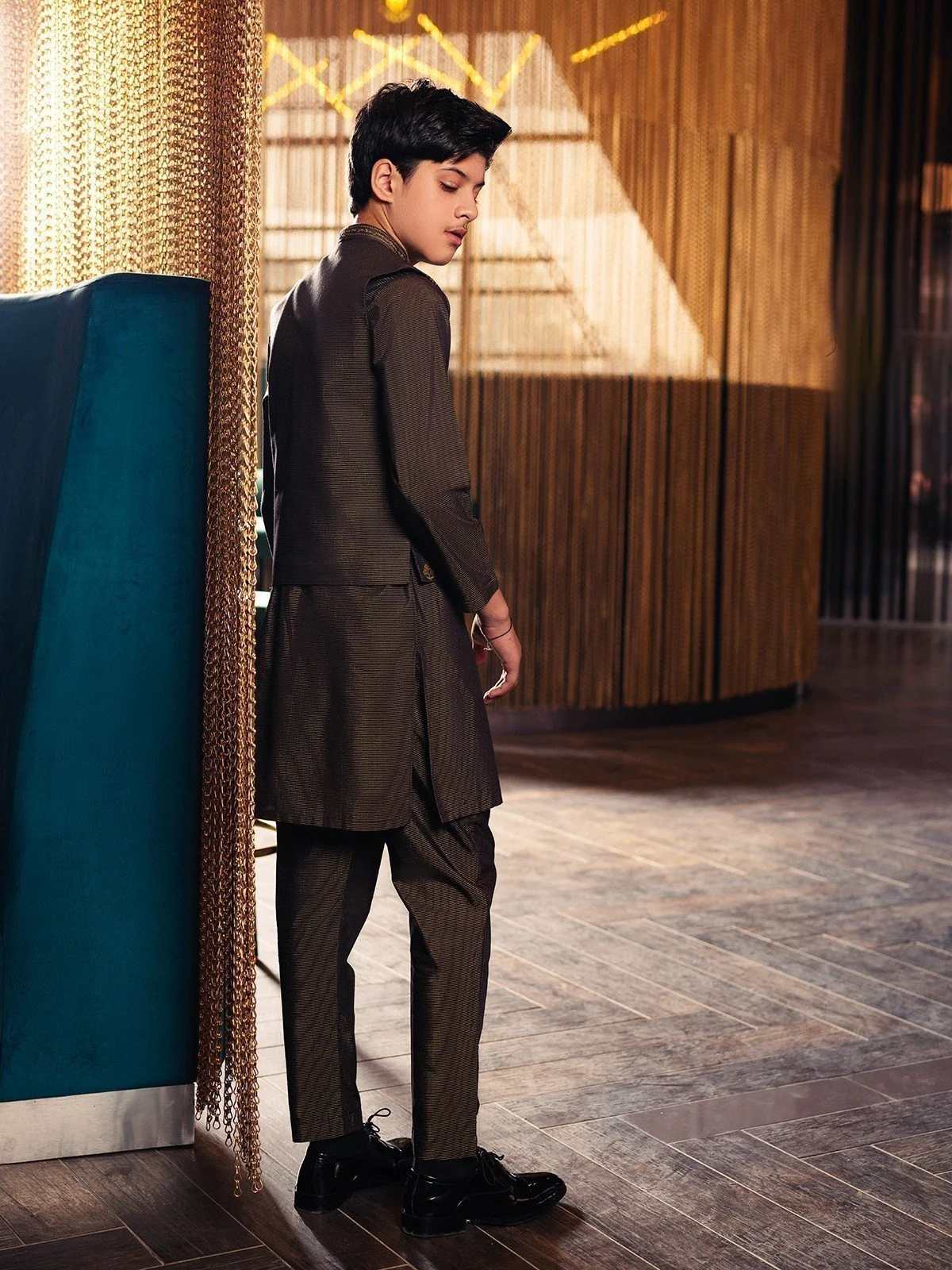 Boy's Black & Golden Waist Coat Suit - EBTWCS22-25137 - Image 5