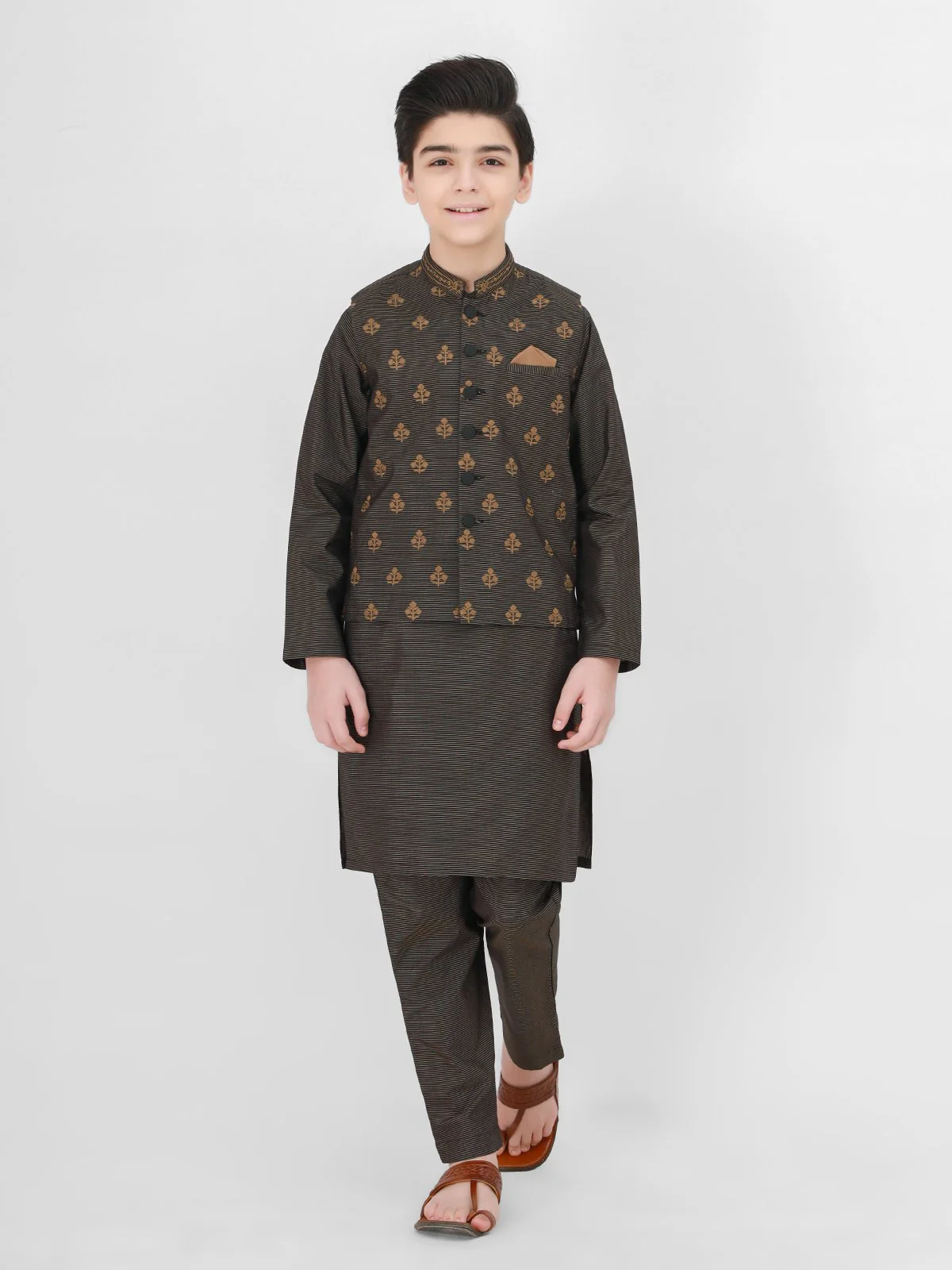 Boy's Black & Golden Waist Coat Suit - EBTWCS22-25137 - Image 7