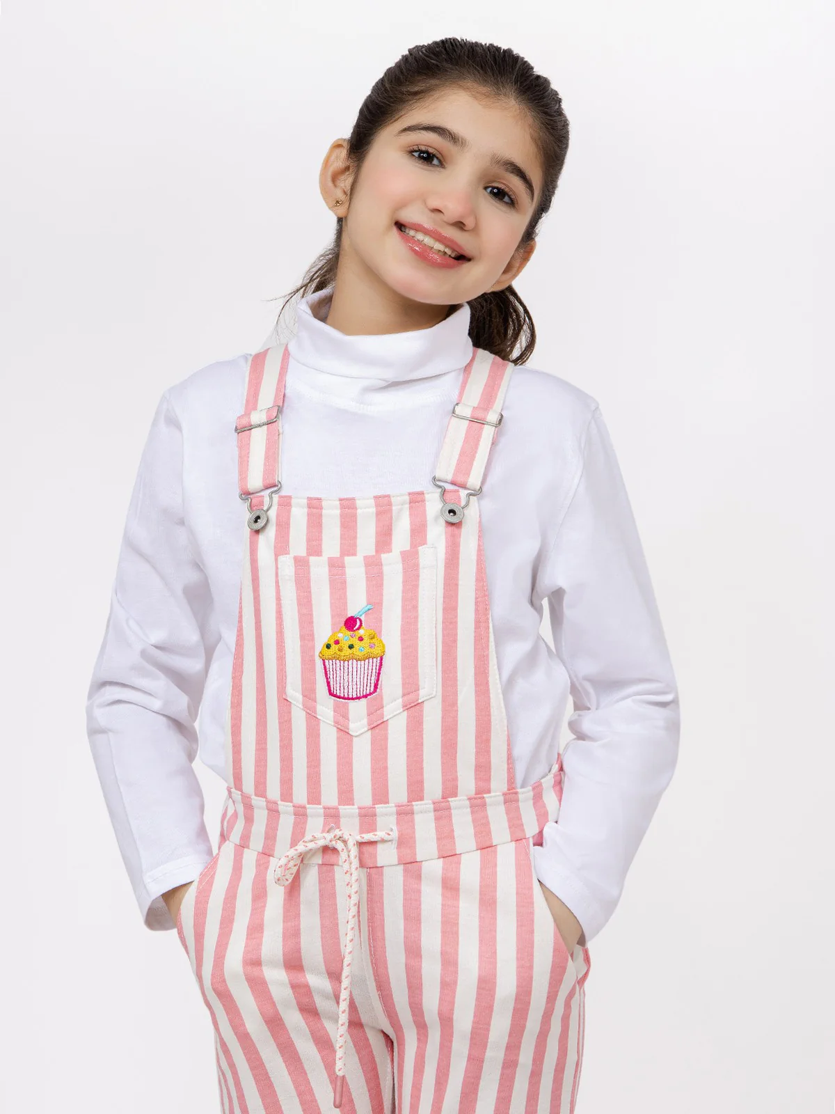 Girl's Pink & Off White Dungaree - EGTDK21-005 - Image 2