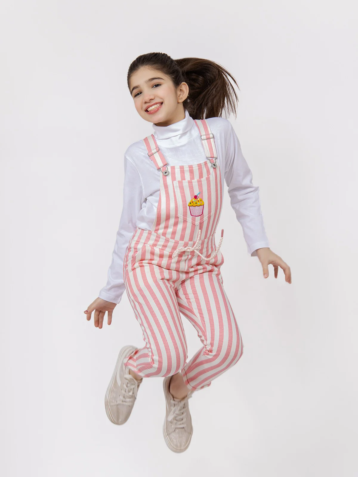 Girl's Pink & Off White Dungaree - EGTDK21-005 - Image 3