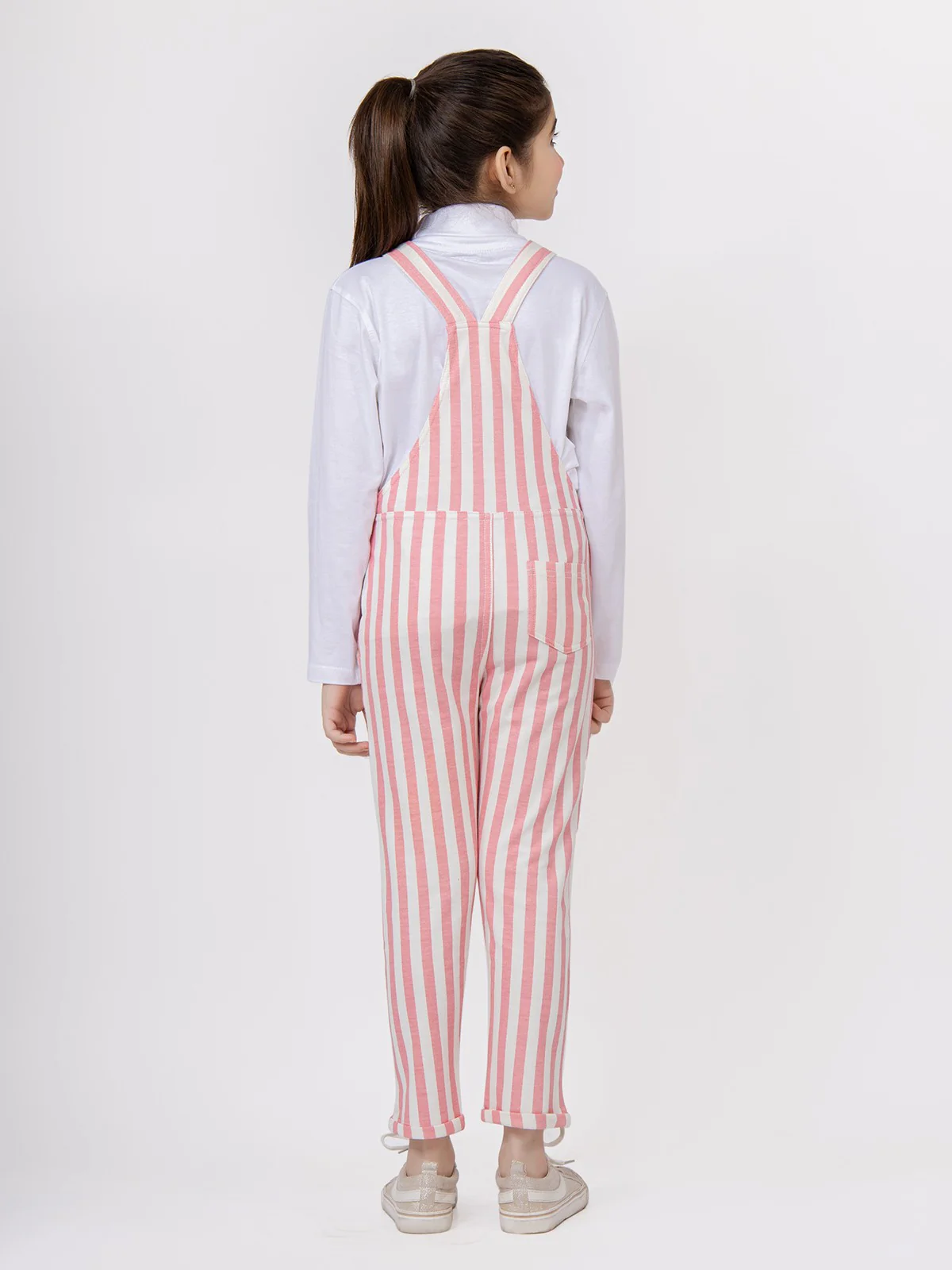 Girl's Pink & Off White Dungaree - EGTDK21-005 - Image 6