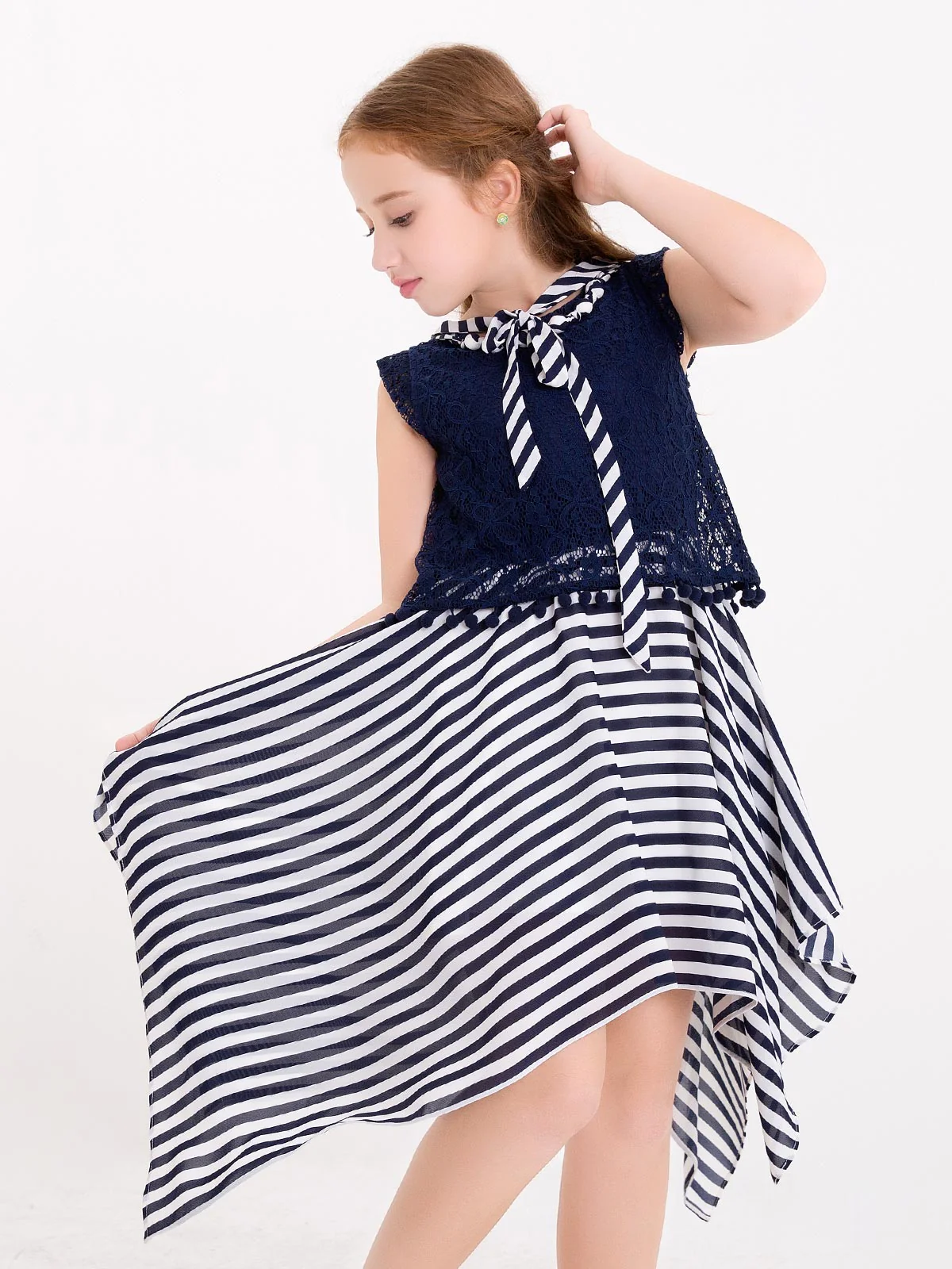 Girls Blue & White Frock - EGTF18S-0765 - Image 2