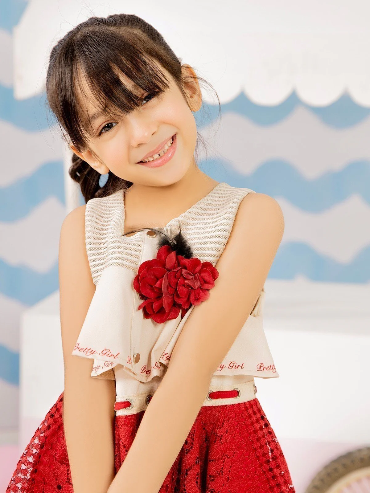 Girl's Beige & Maroon Frock - EGTF21S-0840 - Image 3