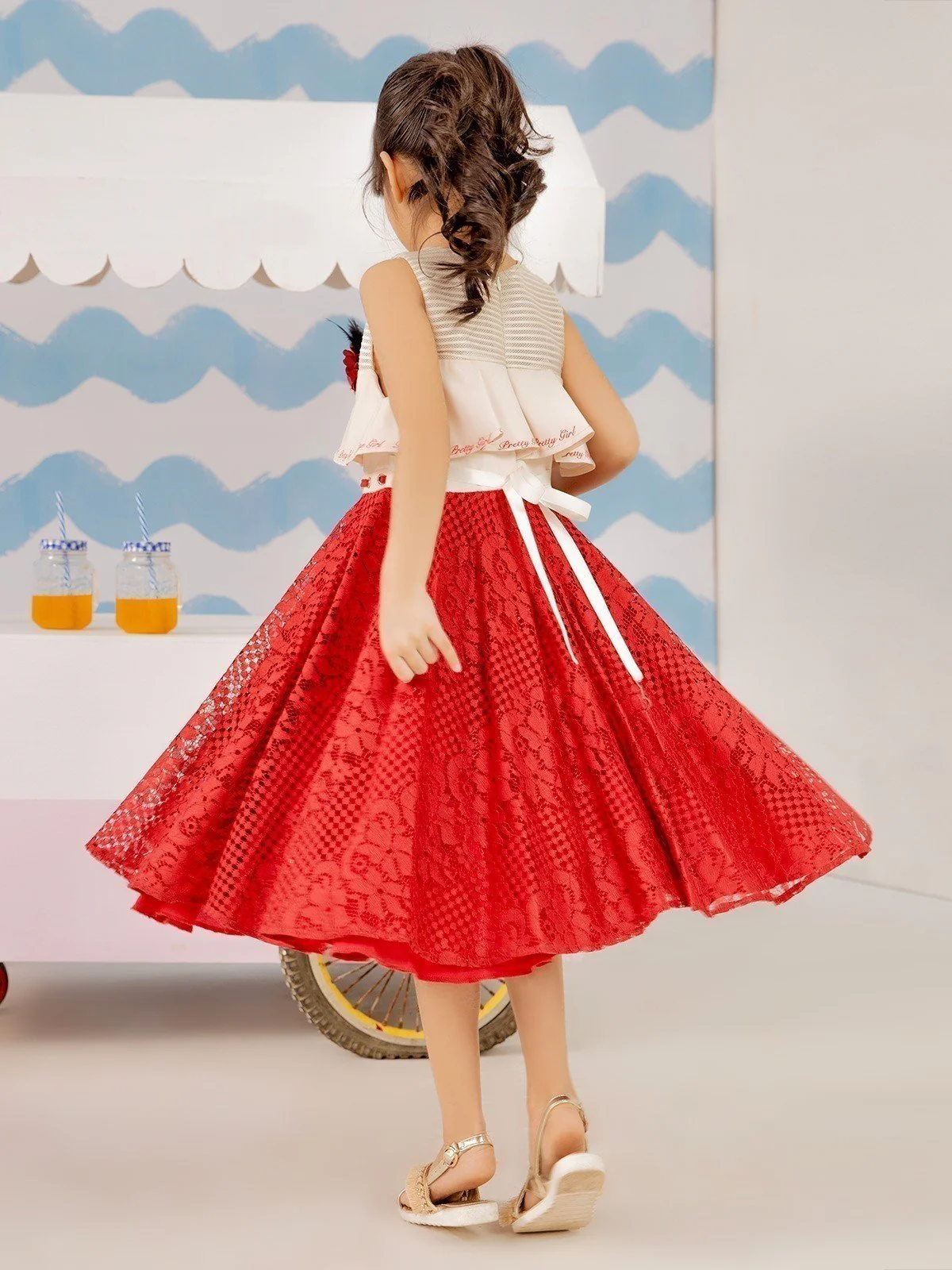 Girl's Beige & Maroon Frock - EGTF21S-0840 - Image 5