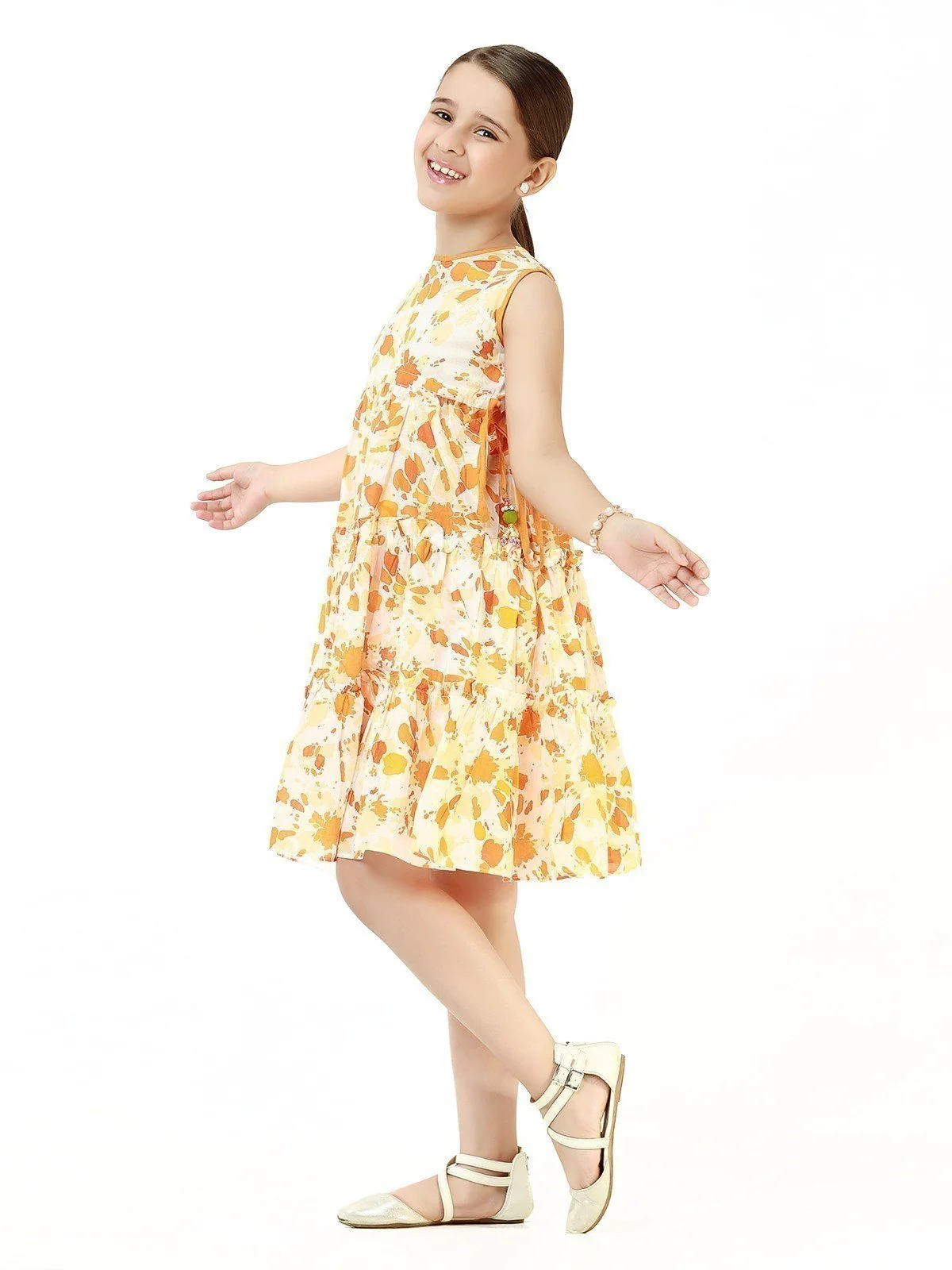 Girl's Orange & White Frock - EGTF21S-283 - Image 2