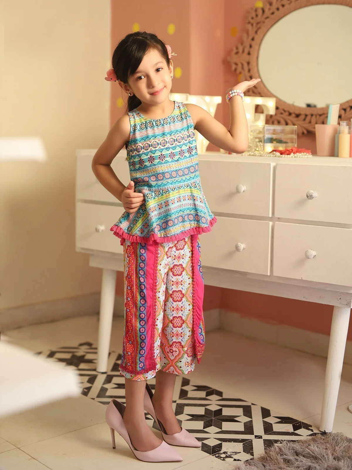 Girl's Aqua Frock - EGTFW19S-222 (2-Pcs) - Image 2