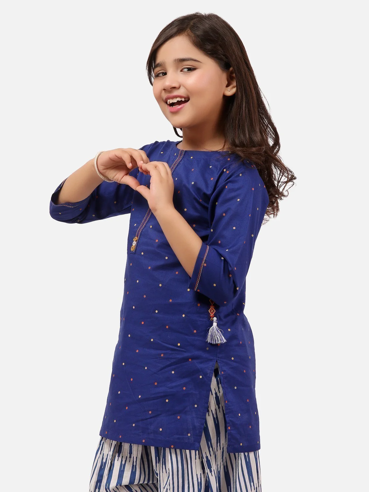EGTKE20-70192-Girls Embroidered Kurti 2Pc - Navy Blue - Image 2
