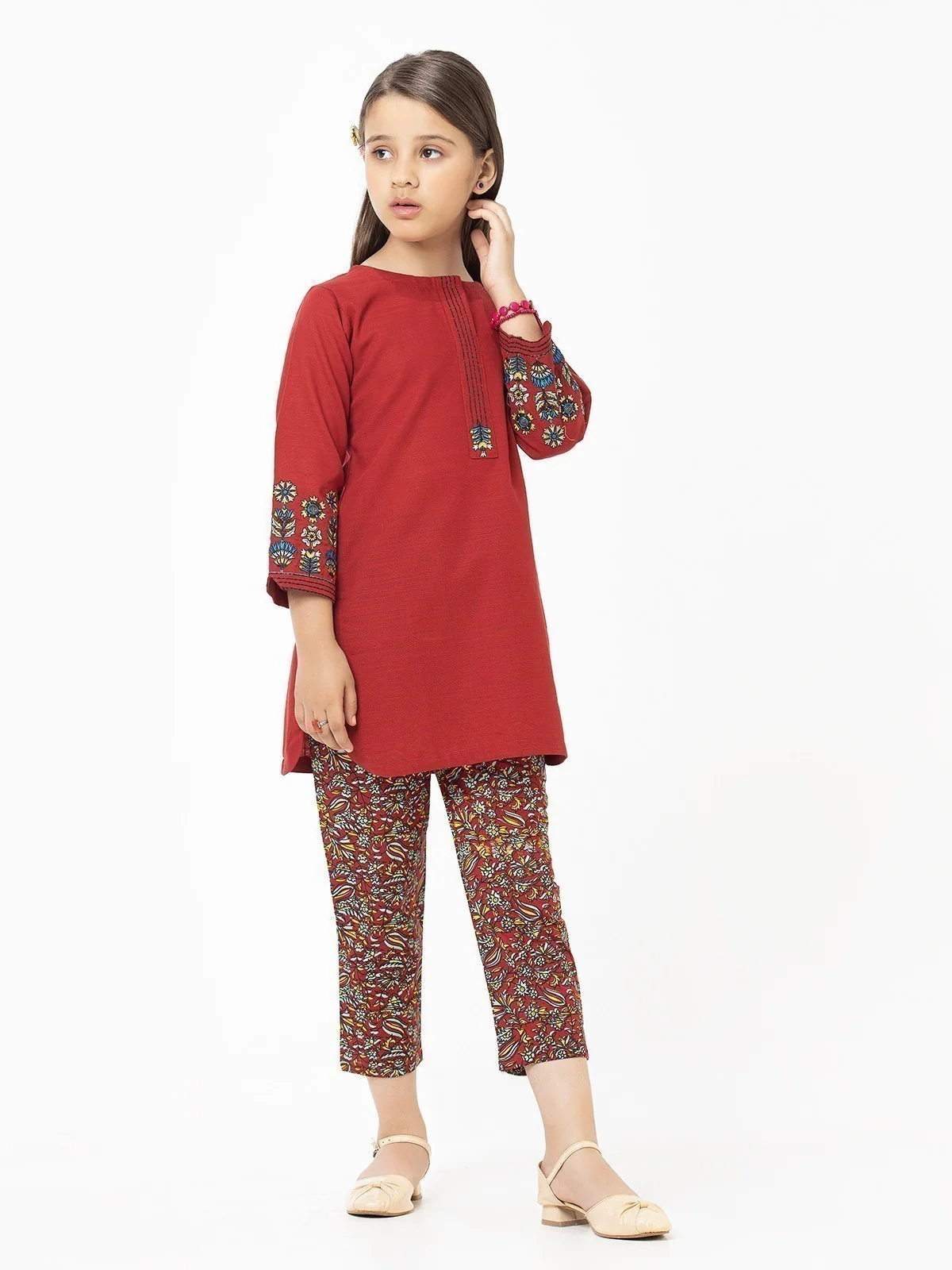 Girl's Maroon Pret - EGTKE22-70336 (2-Pcs)