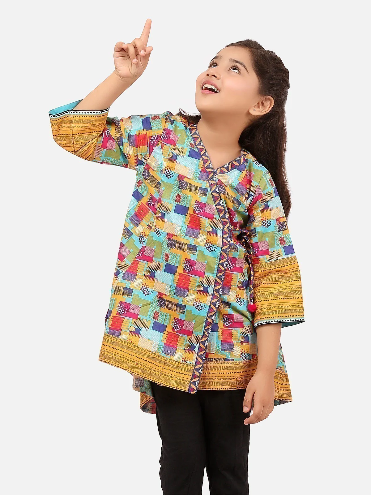 EGTKP20-70189-Girls Printed Kurti -Mustard - Image 2