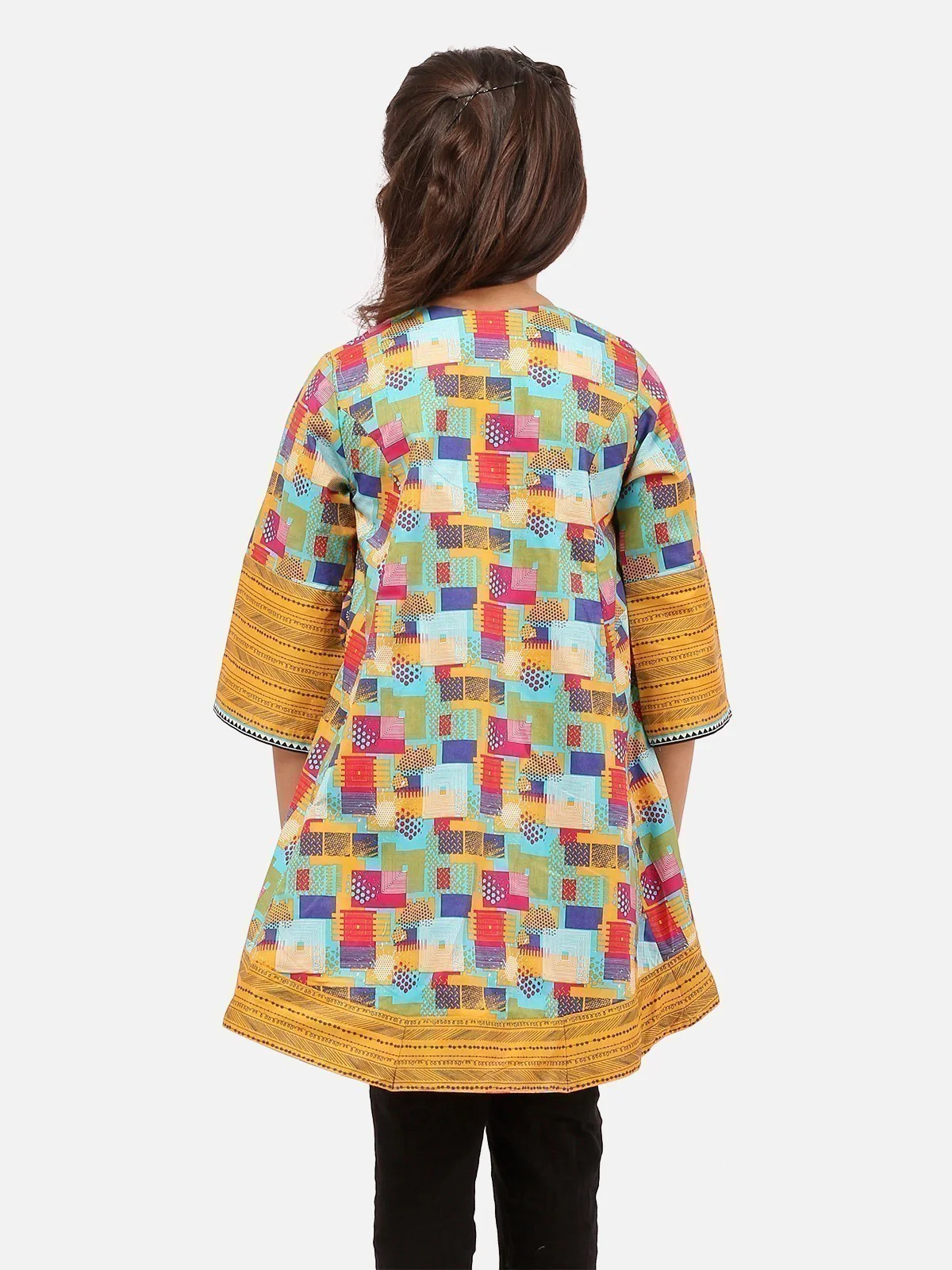 EGTKP20-70189-Girls Printed Kurti -Mustard - Image 3