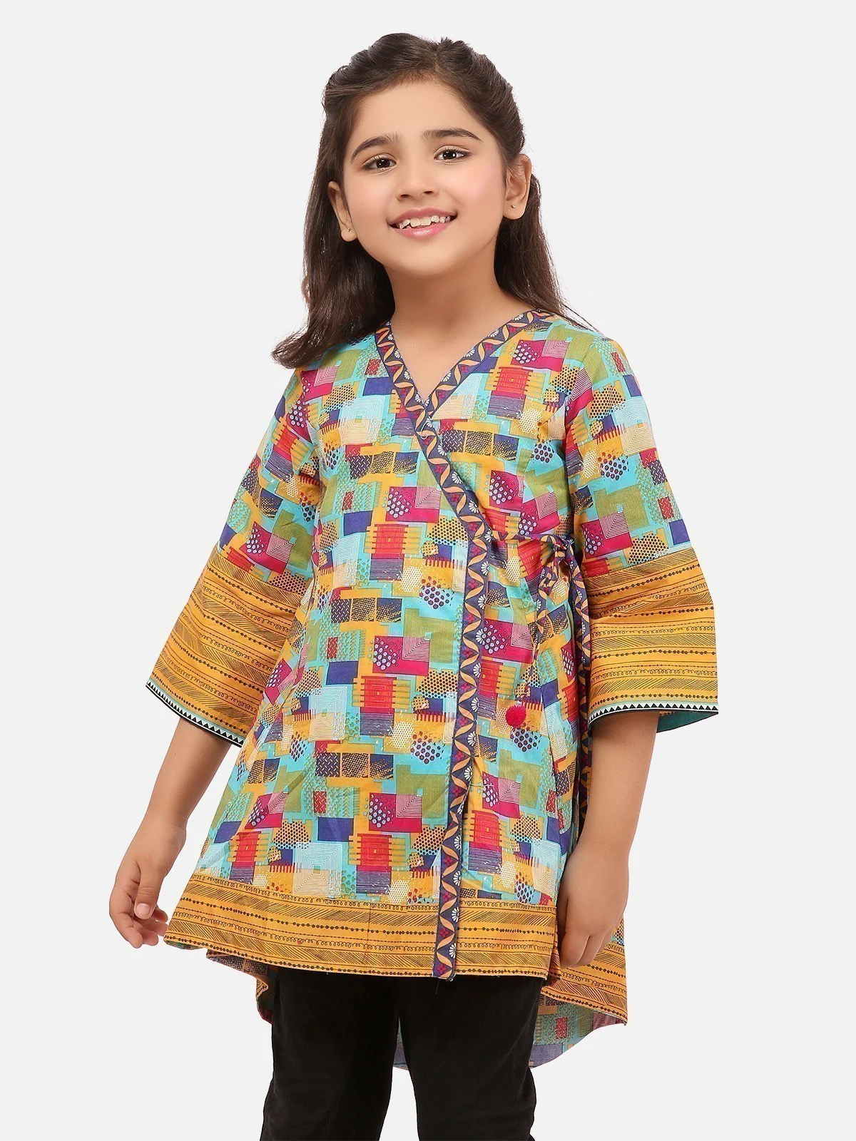 EGTKP20-70189-Girls Printed Kurti -Mustard - Image 4