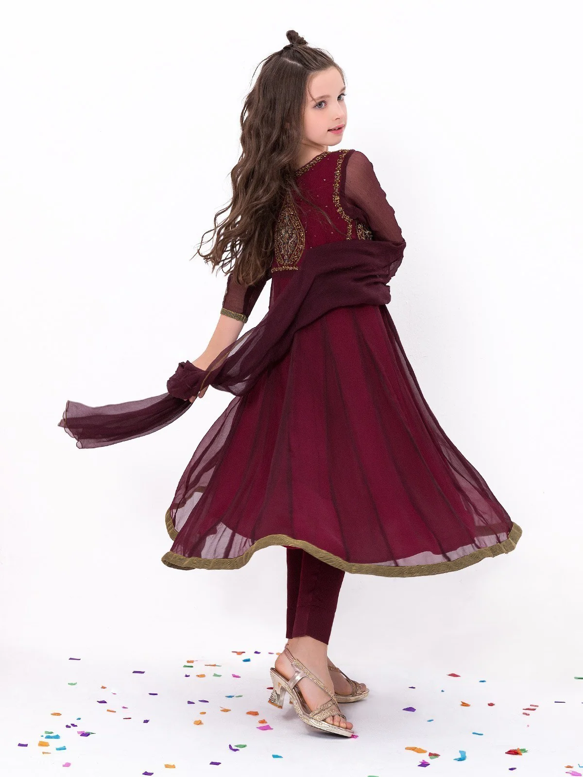 Girl's Maroon Pishwas - EGTP18-22104 - Image 2