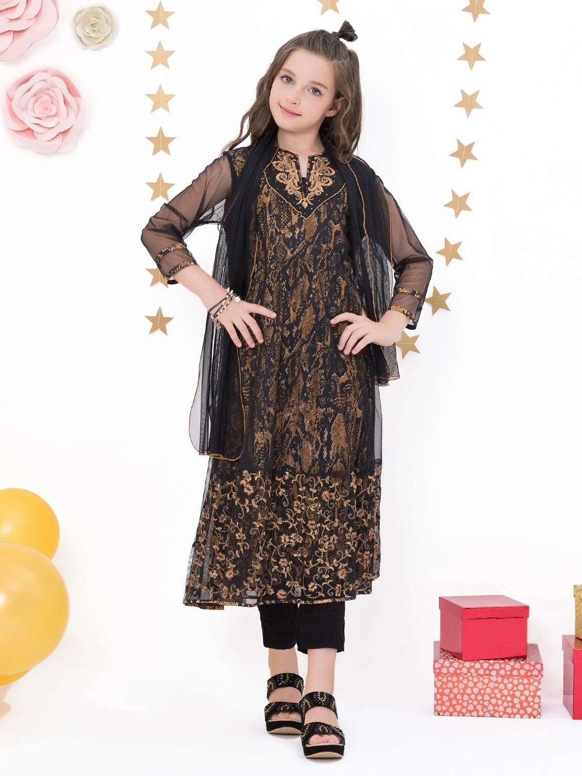 Girl's Black & Golden Pishwas - EGTP18-22106 - Image 2