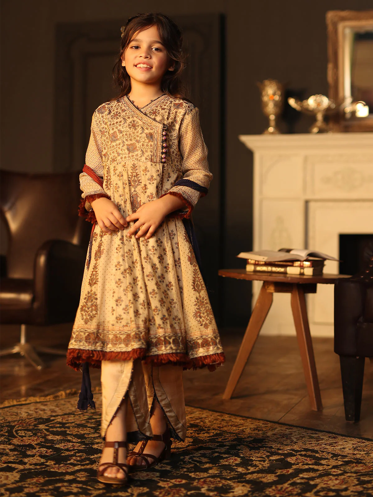 Girl's Beige Pishwas - EGTP19-22112 - Image 2