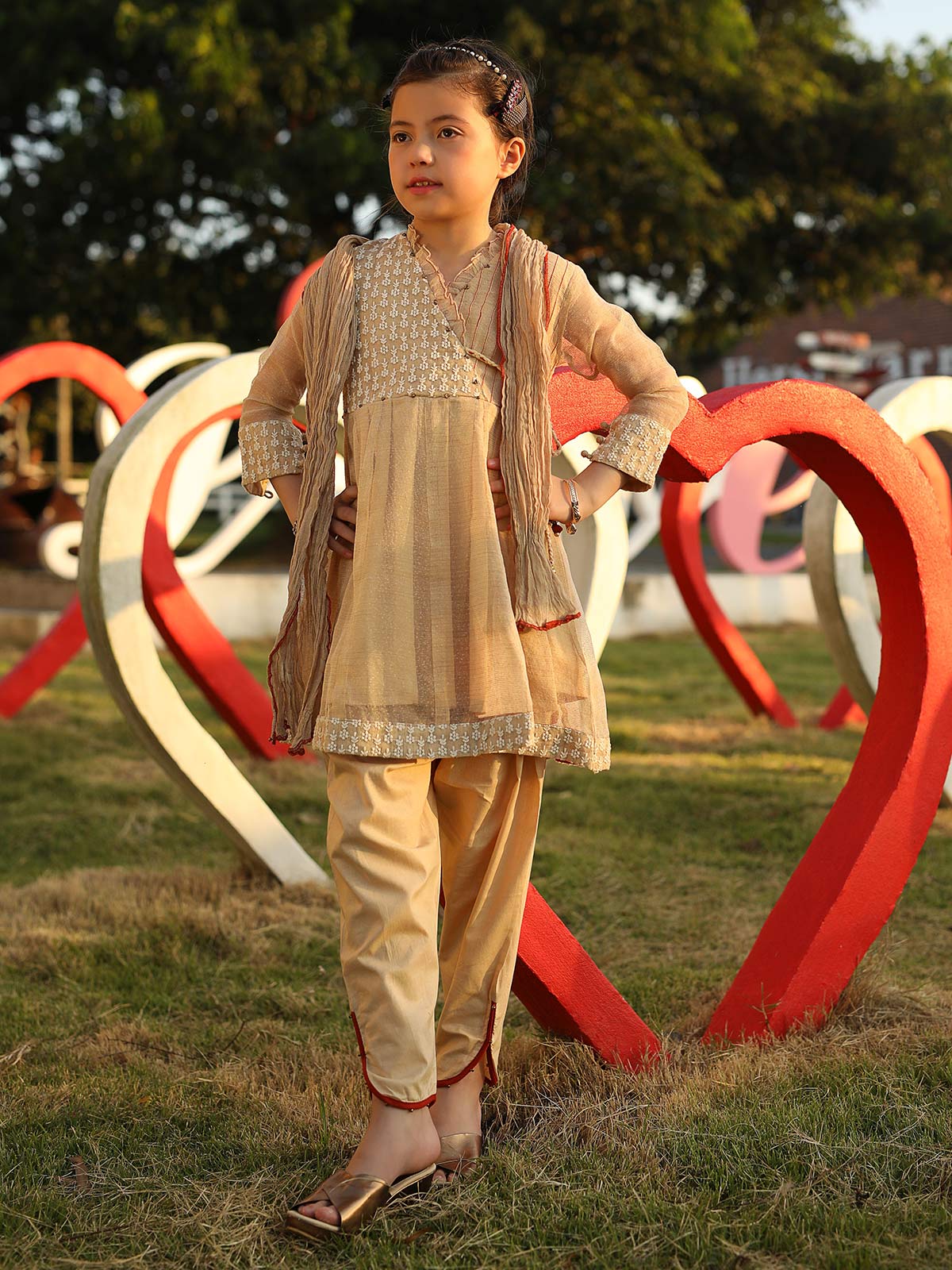 Girl's Beige Pishwas - EGTP19-22127 - Image 2