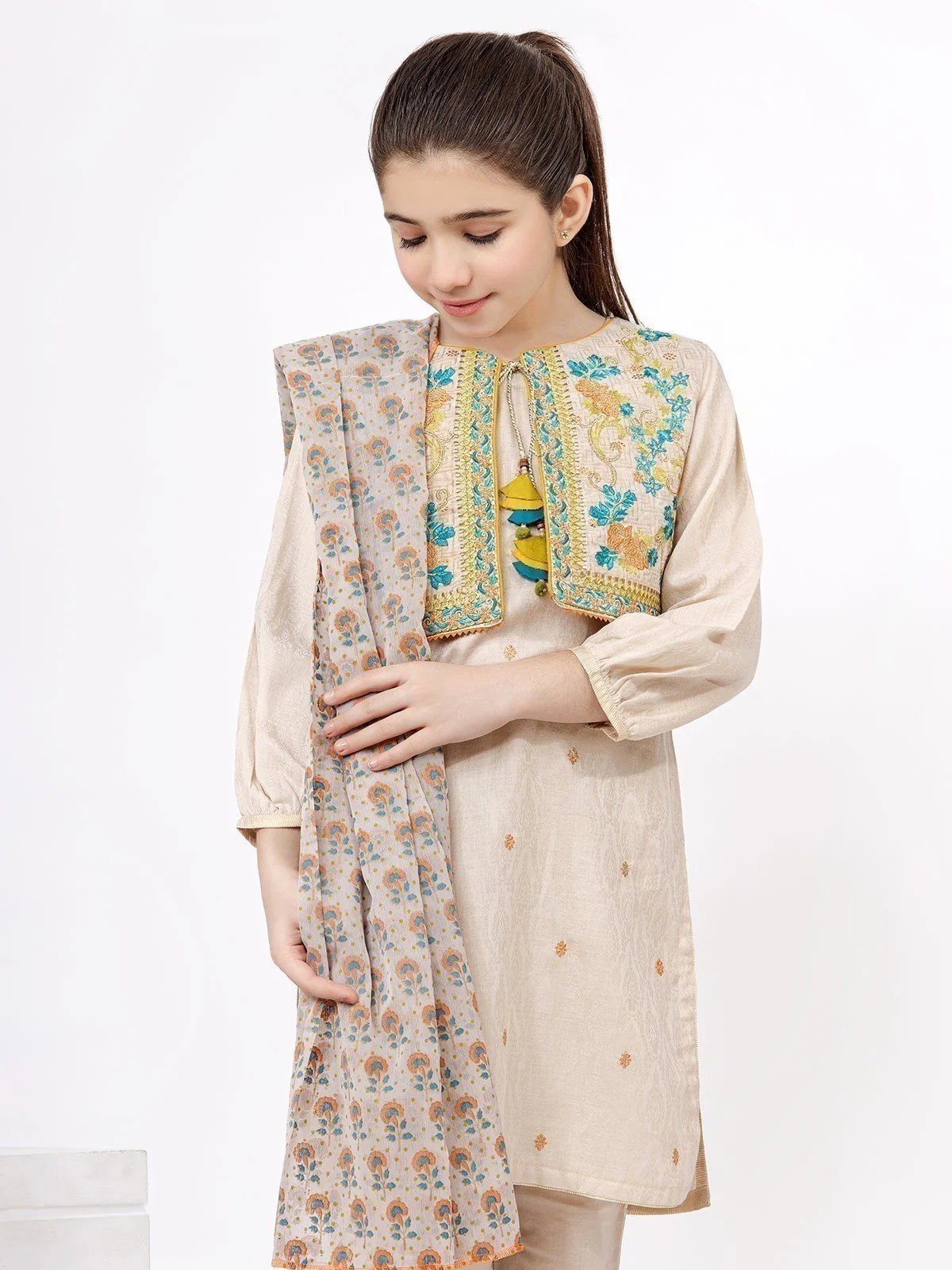 Girl's Beige Pishwas - EGTP21-22143 - Image 3