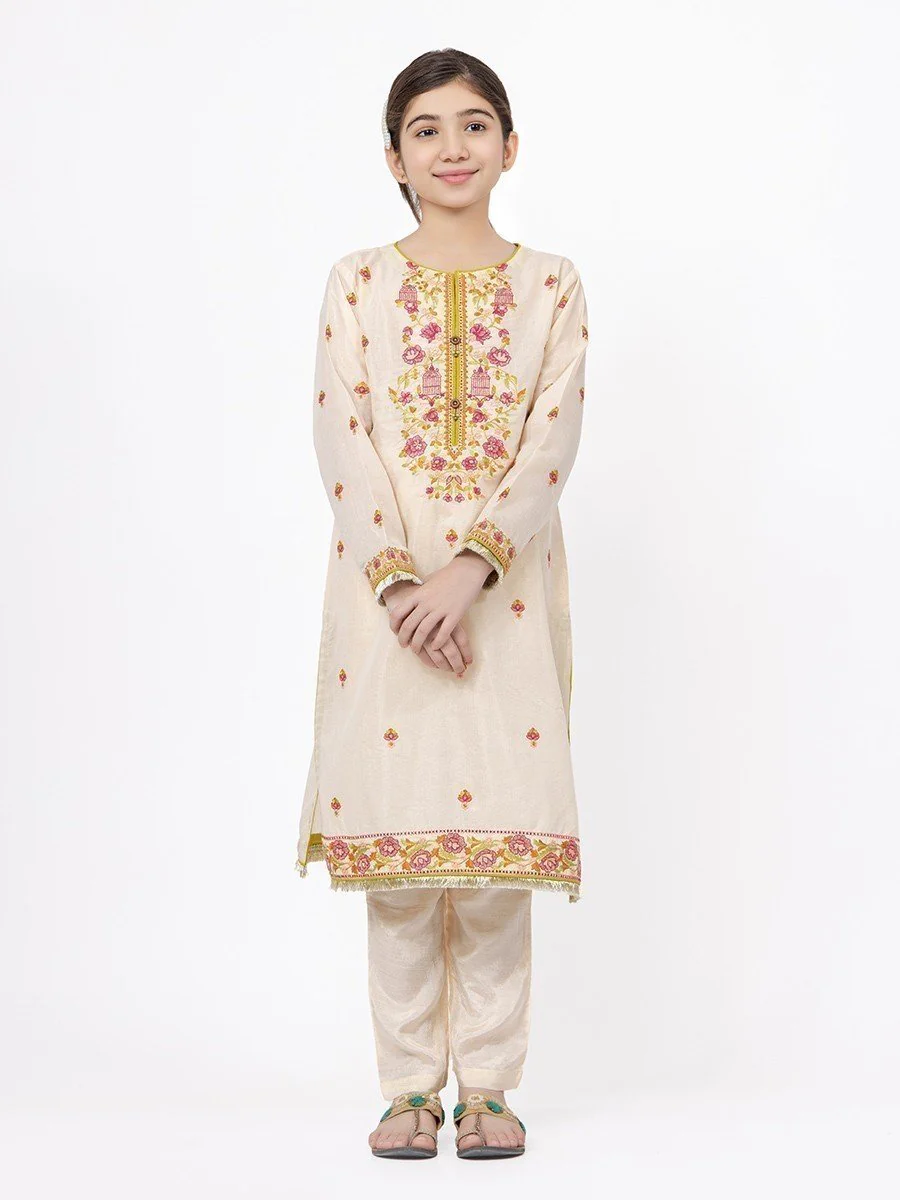 Girl's Cream Pishwas - EGTP21-22177 - Image 4
