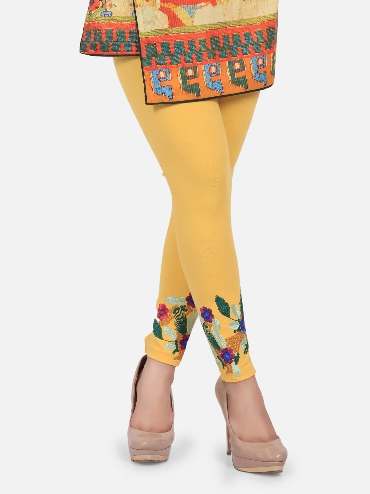 Women's Yellow Basic Tights - ELBTE19-76139 - Image 2
