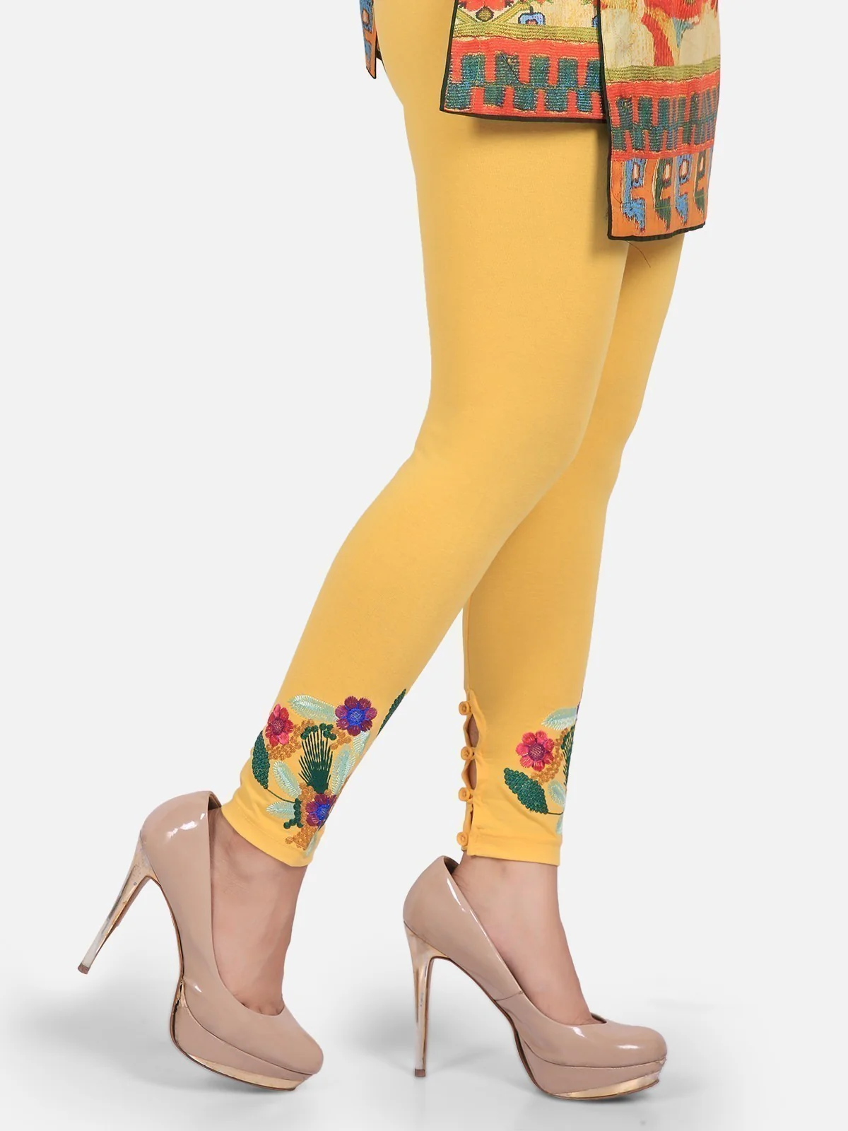 Women's Yellow Basic Tights - ELBTE19-76139 - Image 3