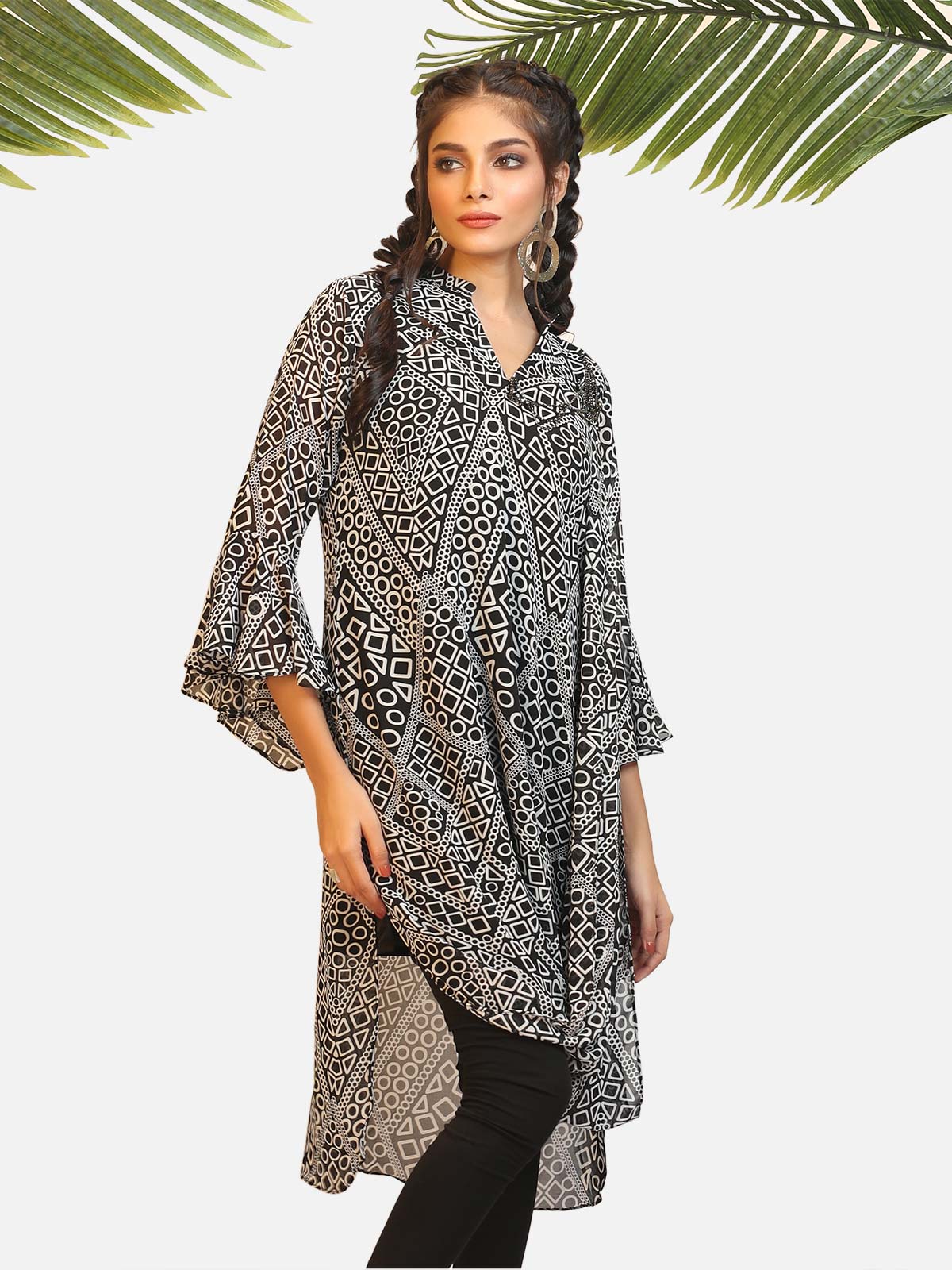Women's Black & White Western Top - ELTW18-66656