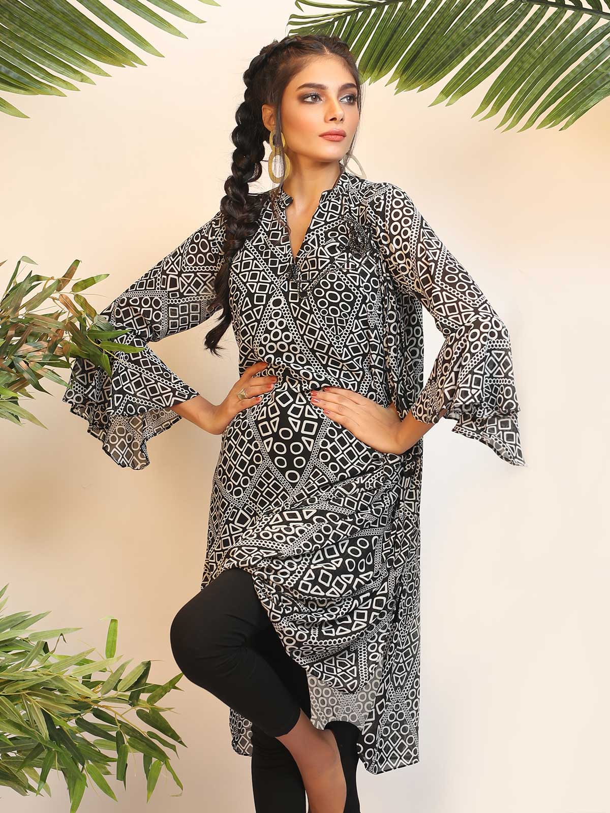 Women's Black & White Western Top - ELTW18-66656 - Image 2