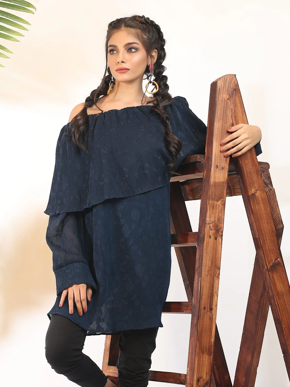 Women's Navy Blue Western Top - ELTW18-66658